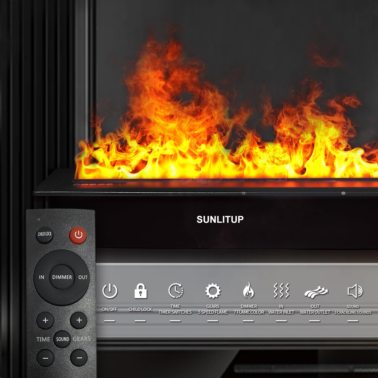 Water Vapor Fireplace 39.5, Electric Fireplace Remote & Panel Touch & Smart App, Steam Fireplace Realistic Flame, Fireplace Humi