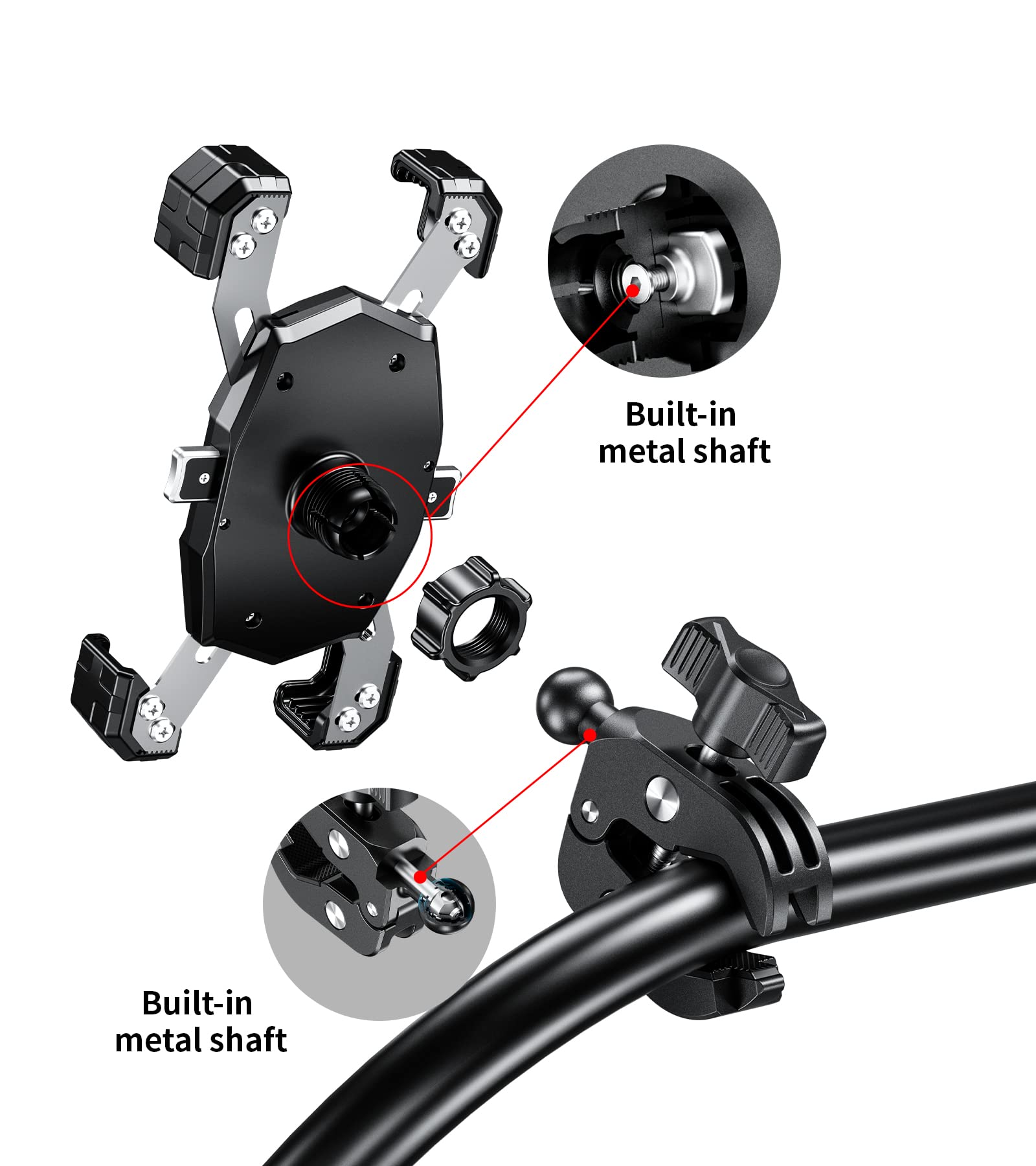 Kewig Motorcycle Phone Mount, Bike Phone Mount Upgrade Quick Install Handlebar Clamp, Bike Phone Holder For Scooter Clip Mount F