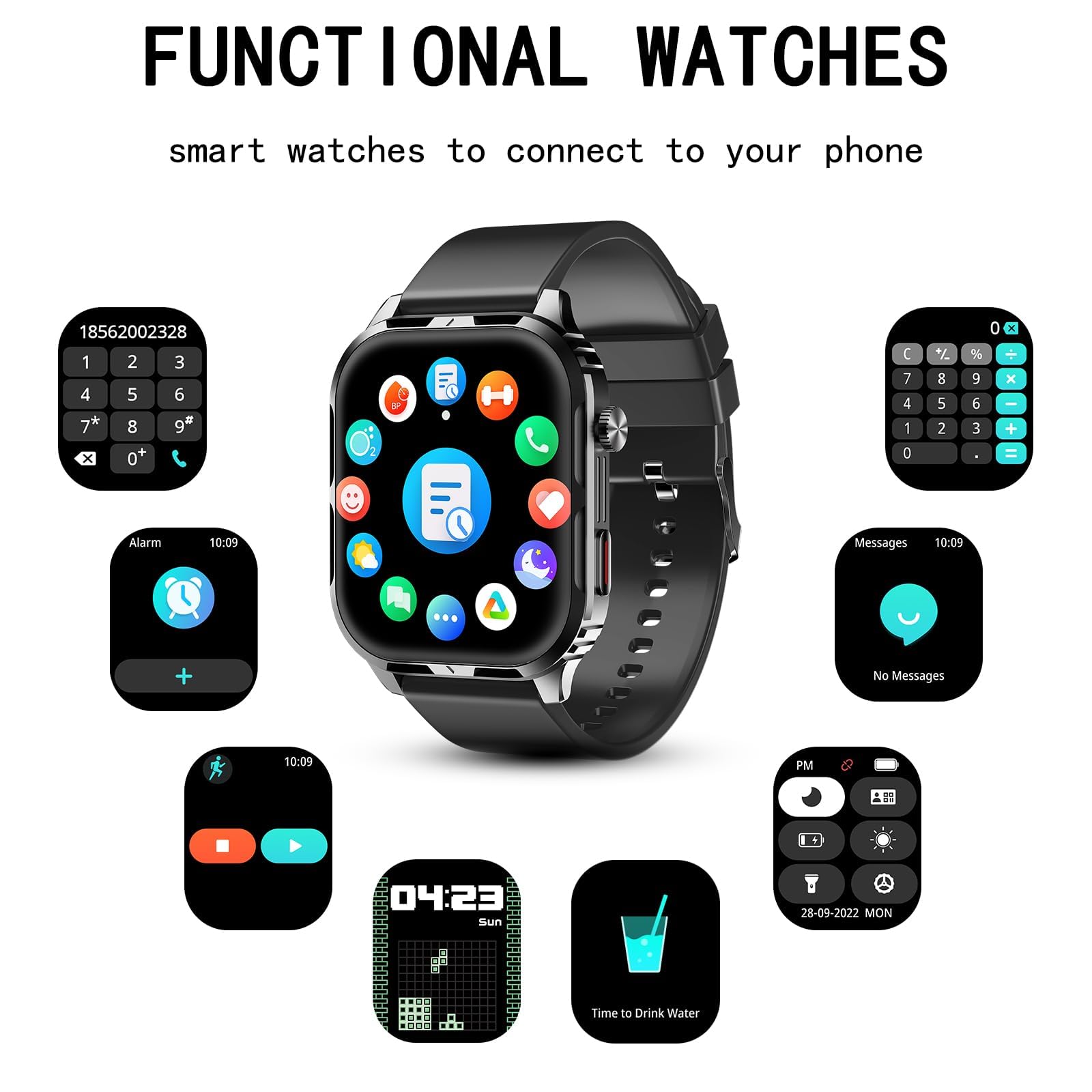 Ledxbnss Smart Watch For Men Women With 2.1 '' Hd Screen Military Watches, Call & Text For Android Ios, Heart Rate & Activity Tr