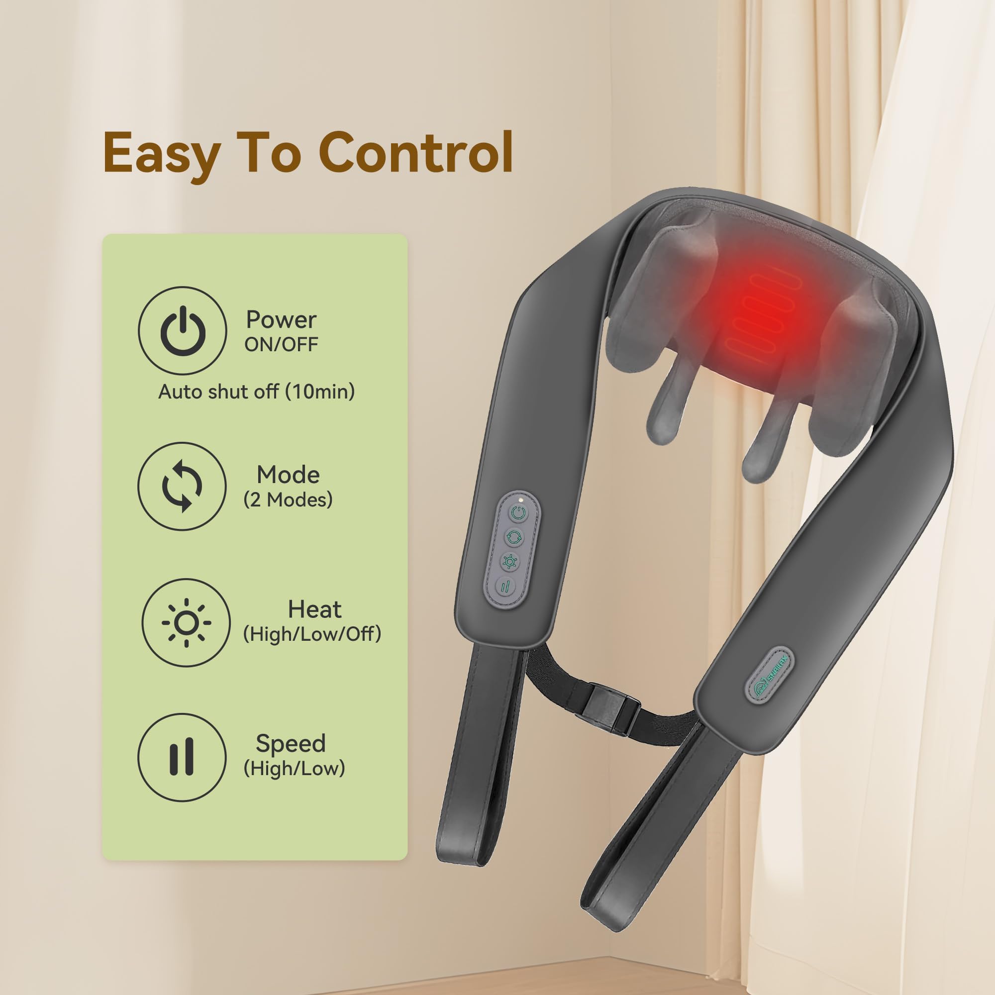 Snailax Neck Massager For Pain Relief Deep Tissue, Neck Massager With Heat, Fsa Hsa Eligible, Cordless Massager For Neck And Sho