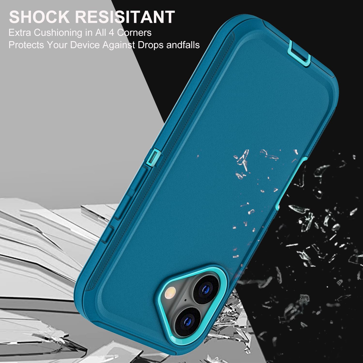 Ykhjklec For Iphone 16 Case, Military Grade 3 In 1 Heavy Duty Shockproof/Drop Proof/Dust Proof Case With 2Pcs Tempered Glass Scr