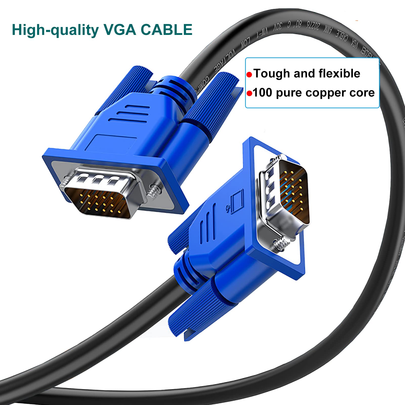 Vga Cable 2 Pack, 3Ft Vga Monitor Cable Male To Male Cord 1080P Full Hd High Resolution For Monitor Tv Computer Projector Blue