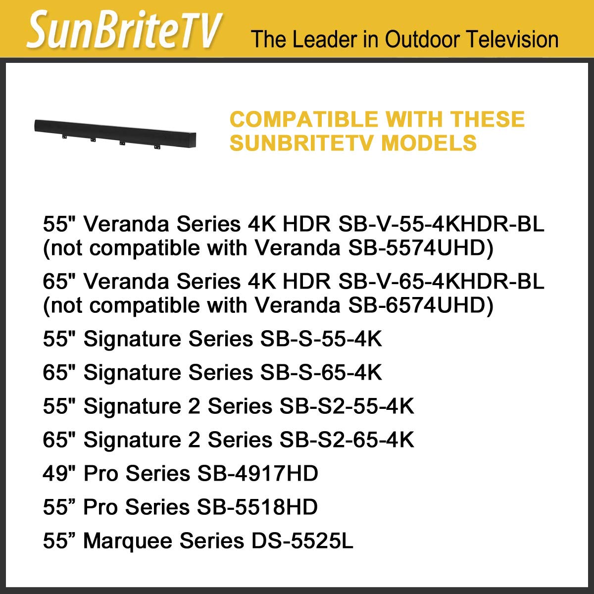 Sunbritetv Weatherproof Soundbar 20-Watt Fits 55-65-Inch Outdoor Televisions - Sb-Sp557-Bl Black