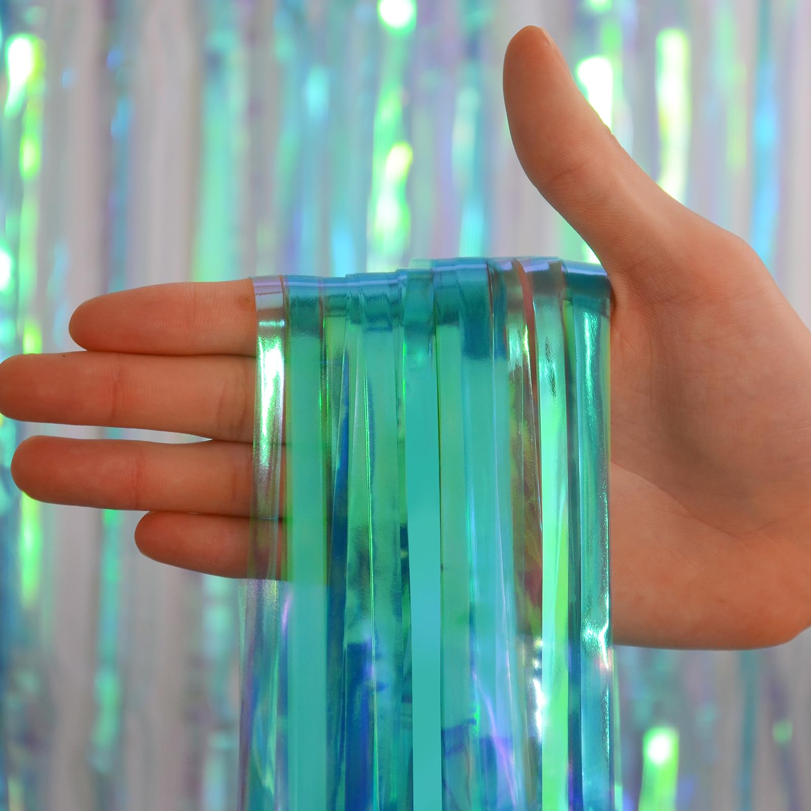 Melsan Foil Backdrops Birthday Decorations   2 Pack 3.2 X 6.5 Ft Tinsel Backdrop Foil Fringe Curtains For Frozen Under The Sea B