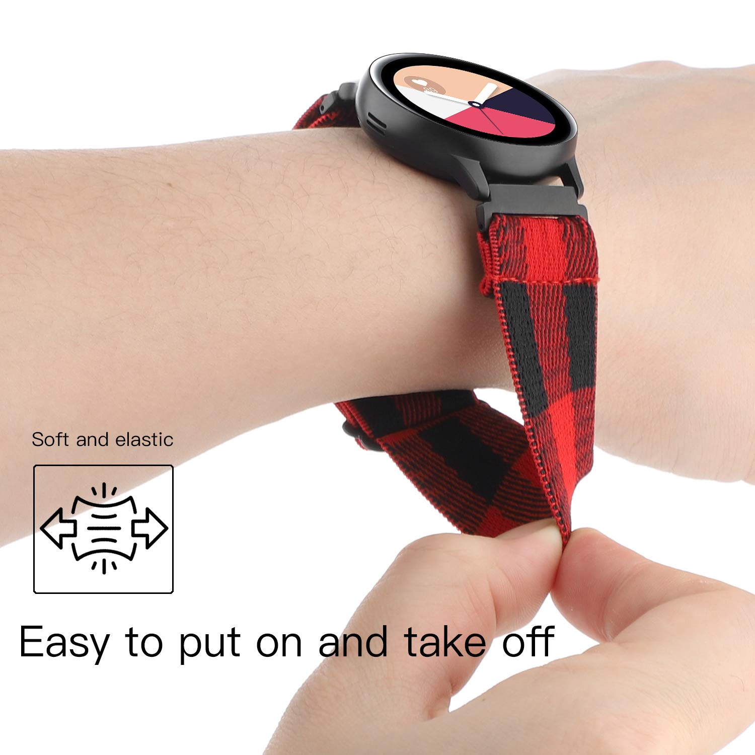 Elastic Bands For Galaxy Watch 4 Band 40Mm/44Mm Classic 42Mm/46Mm 20Mm Stretchy Wristband Strap For Samsung Galaxy Active 2 40Mm 44Mm/Galaxy Watch 42Mm/Watch3 41Mm/Gizmo Watch 2/1 (Red Buffalo Plaid)