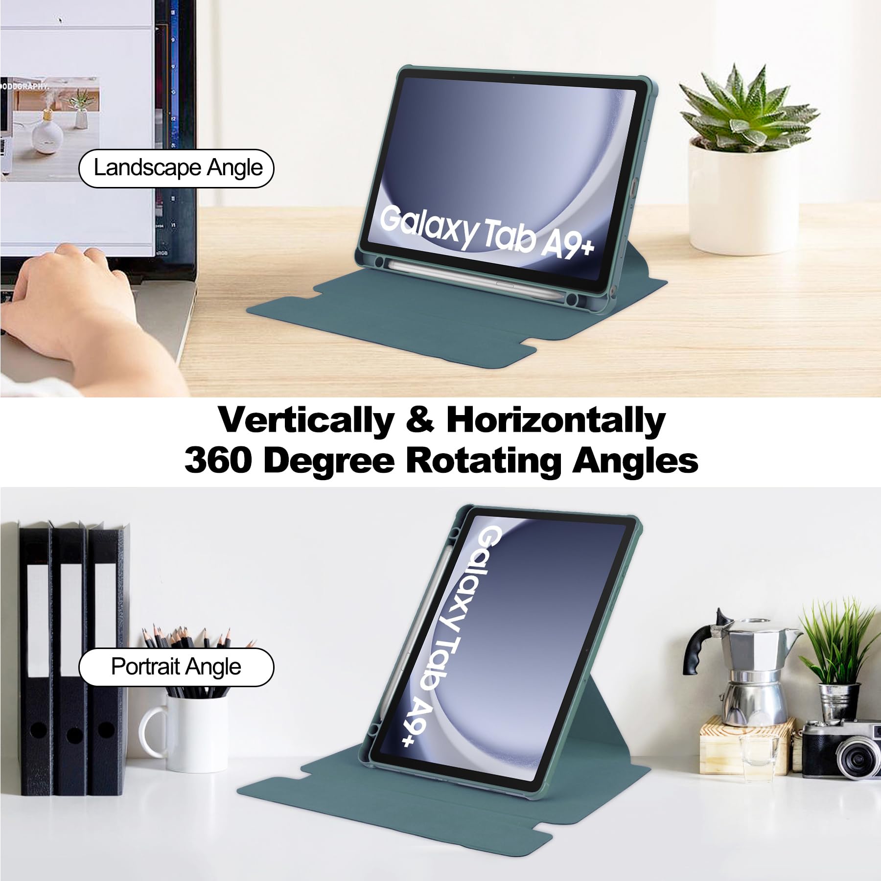 Tanovcep Tablet Case For Samsung Galaxy Tab A9+/A9 Plus With S Pen Holder, 360 Swiveling Stand, Shockproof Cover With Clear Tran