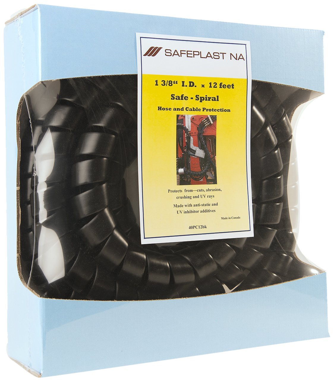 Caplugs Sppc Series   Safeplast Safe Spiral Pre Cut Spiral Wrap, Hose & Cable Protector, Black Hd Pe, 1.5'' Od X 12' Pre Cut Len