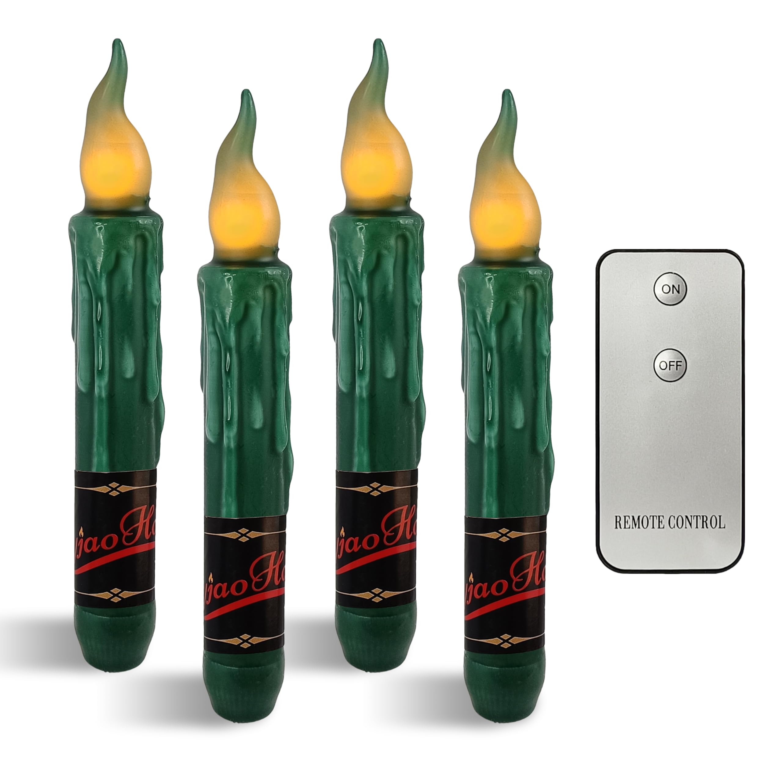 NjaoHoo Real Wax LED Flameless Short Taper Candles with Remote, 6.7 Inches Green Candlesticks, Dripless Battery Operated Flame R