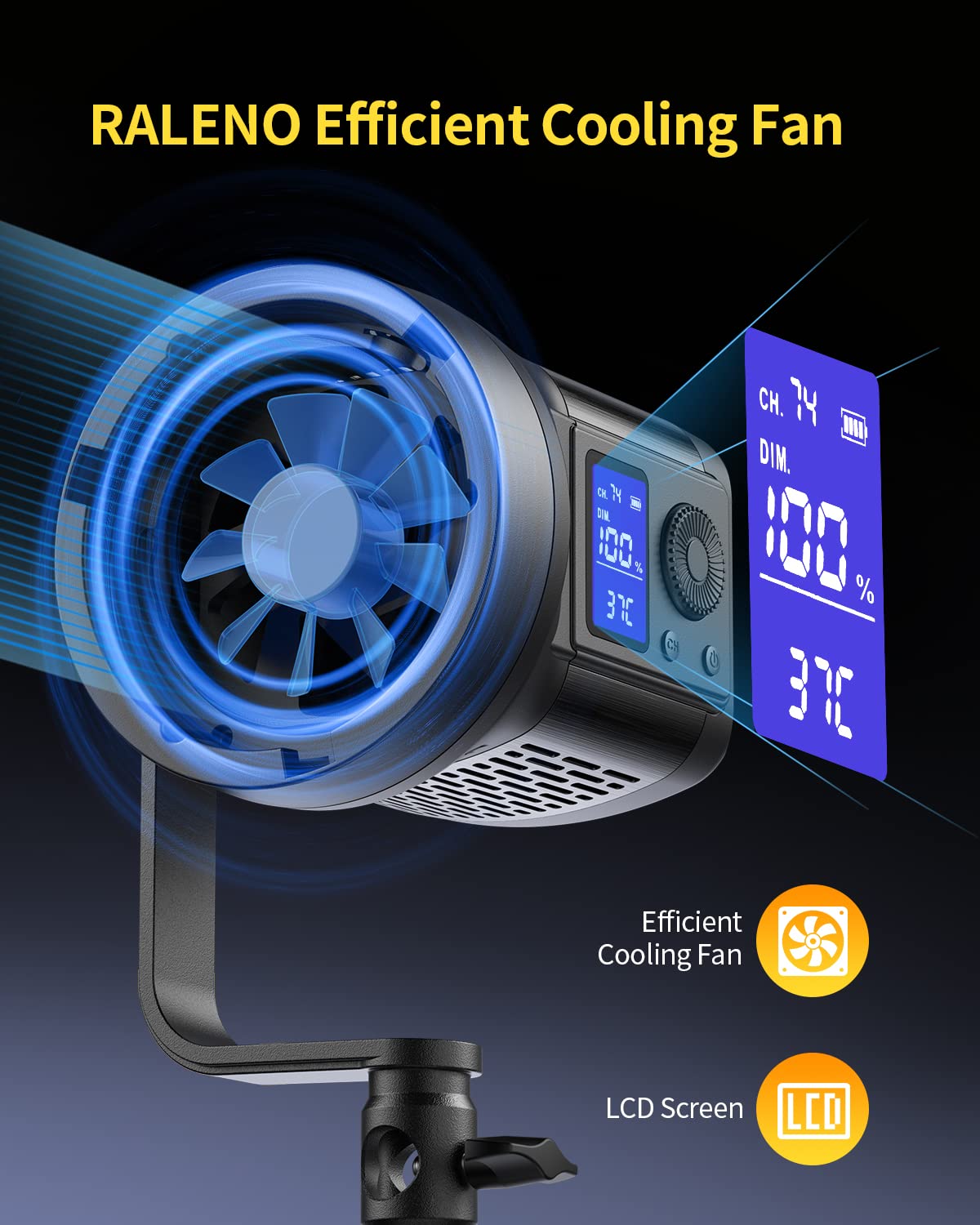 Raleno 80W Led Video Light With 2.4G Remote Control, 7200Lux Cri95+ Studio Lights With Cooling Fan And Bowens Mount, Photography