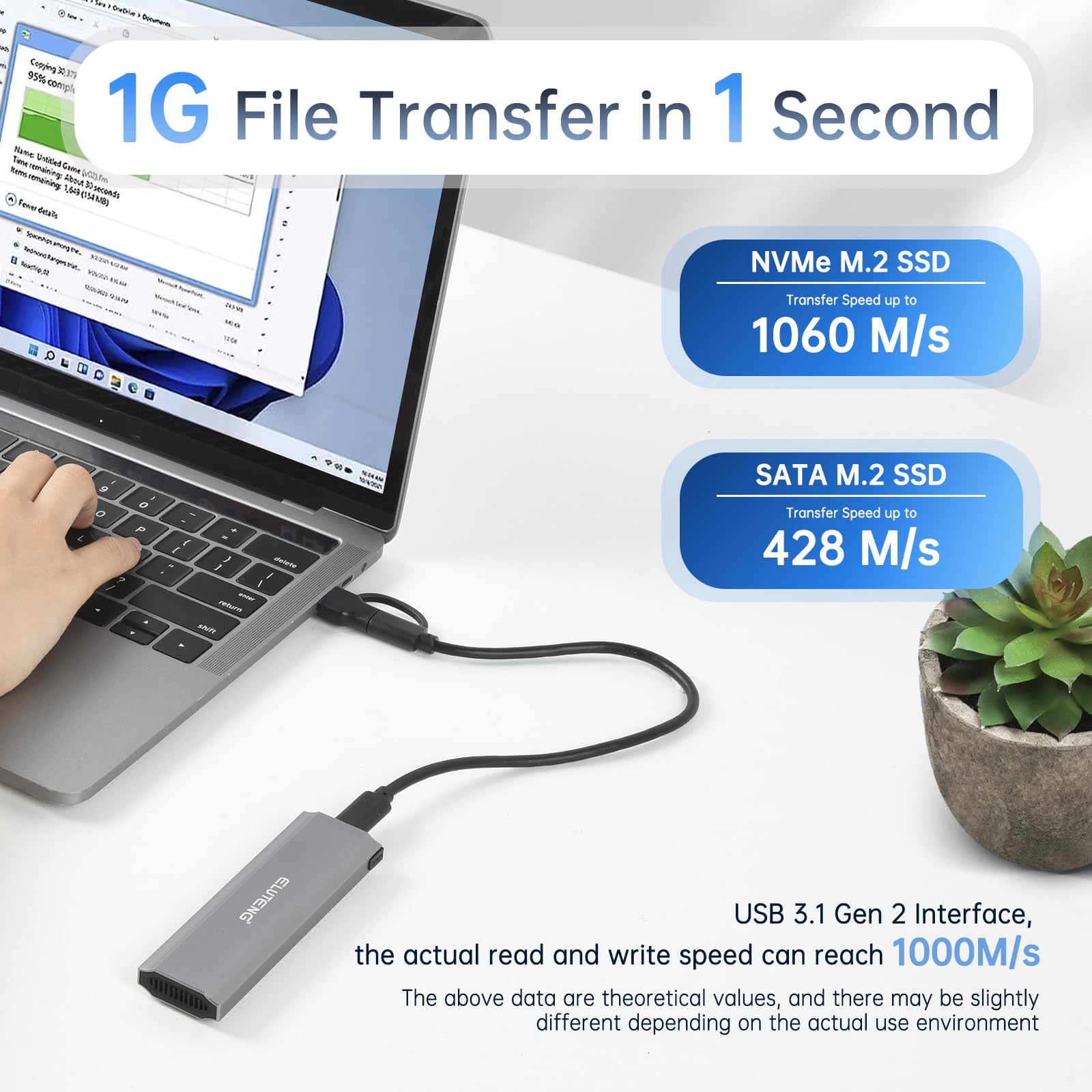 Eluteng M.2 Ssd Enclosure M.2 Nvme Sata Dual Protocol Hard Drive Enclosure Aluminum Usb 3.2 Gen 2 10Gbps External Nvme To Usb Ss