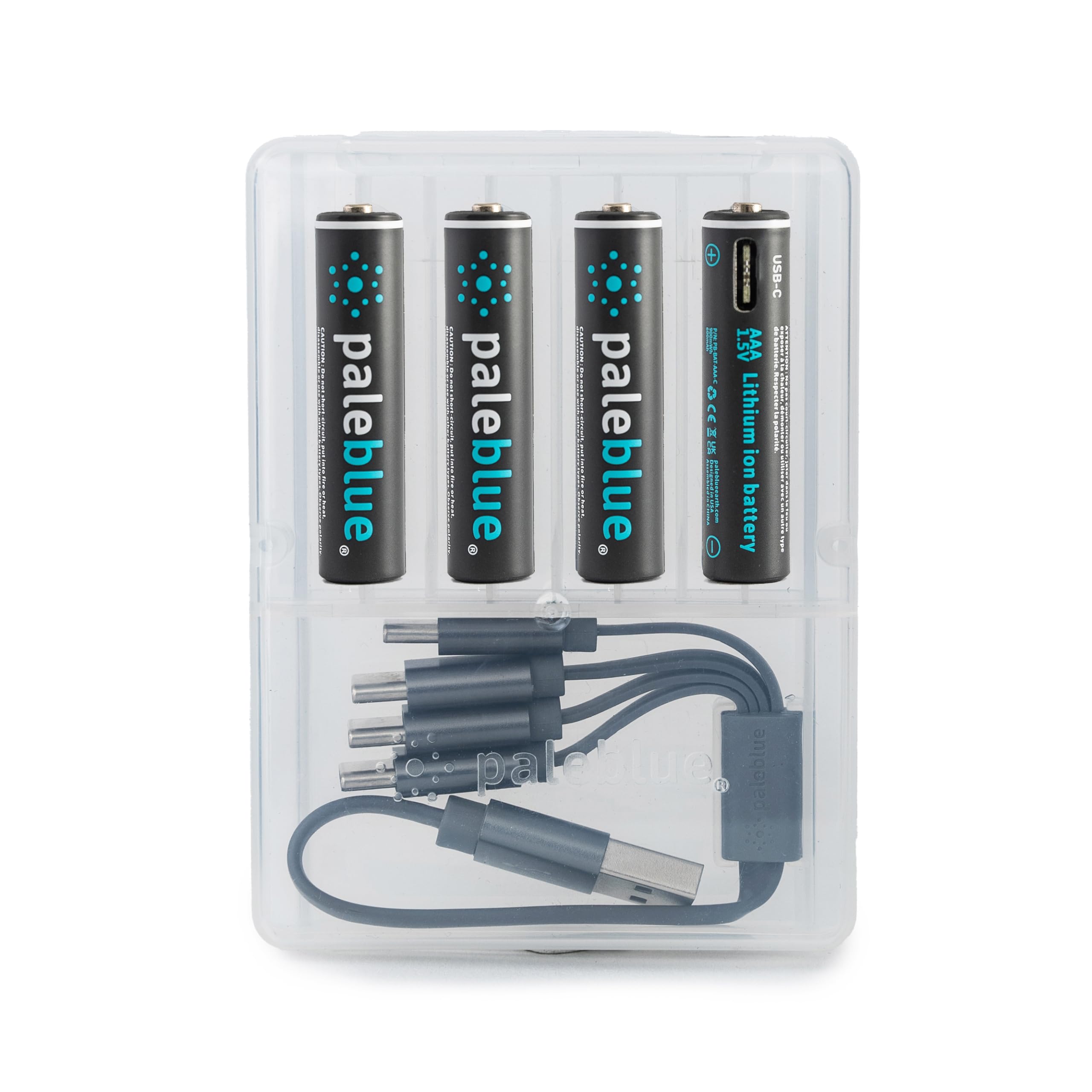 Paleblue Usb Rechargeable Aaa Lithium Batteries, 1 Hour Charge Time, Recharge Over 1000 Times, 600 Mah, 4 In 1 Usb A To Usb C Ch