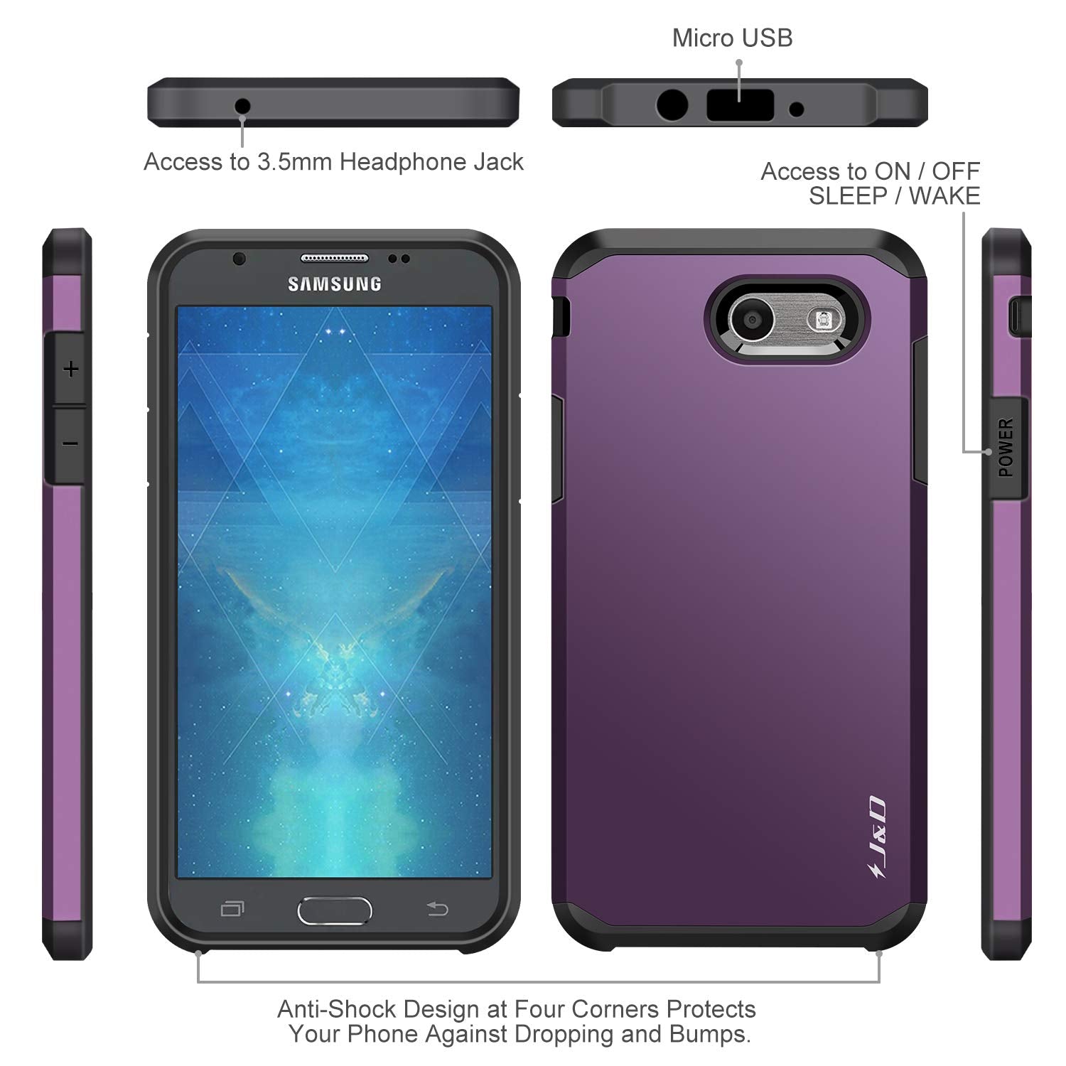 J&D Case Compatible For Samsung Galaxy J3 Emerge/Galaxy J3 2017 / Galaxy J3 Prime Case, Heavy Duty Dual Layer Hybrid Shockproof