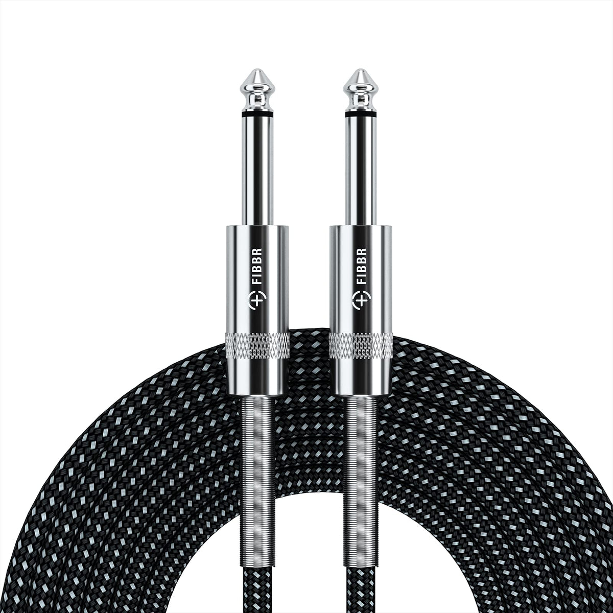Fibbr 6.35Mm To 6.35Mm Stereo Audio Cable 15Ft/5M, Straight 1/4' Ts Audio Guitar Male Jack Instrument Lead With Nylon Braided For Electric Guitar, Bass, Amplifier, Mixer, Keyboard, Speaker