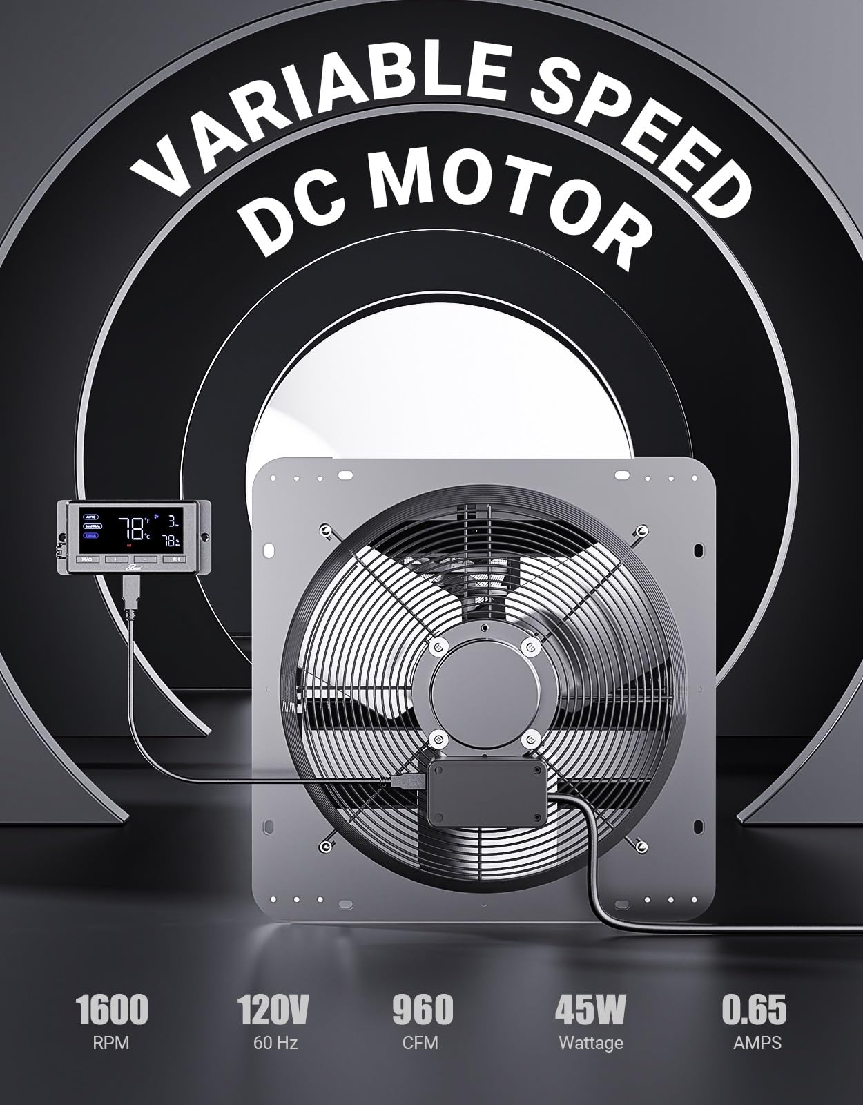 Iliving 12'' Wall Mounted Shutter Exhaust Fan, Automatic Shutter, Temperature And Humidity Controls With Variable Speed, 960 Cfm