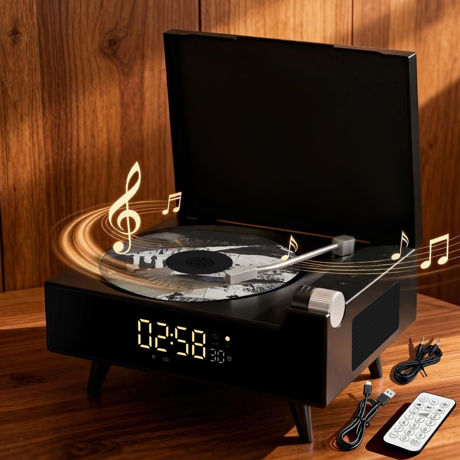 CD Player Portable with Bluetooth for Home Desktop, Dual Stereo Speakers, FM Radio, 3600Mah Battery, Remote Control & LED Displa