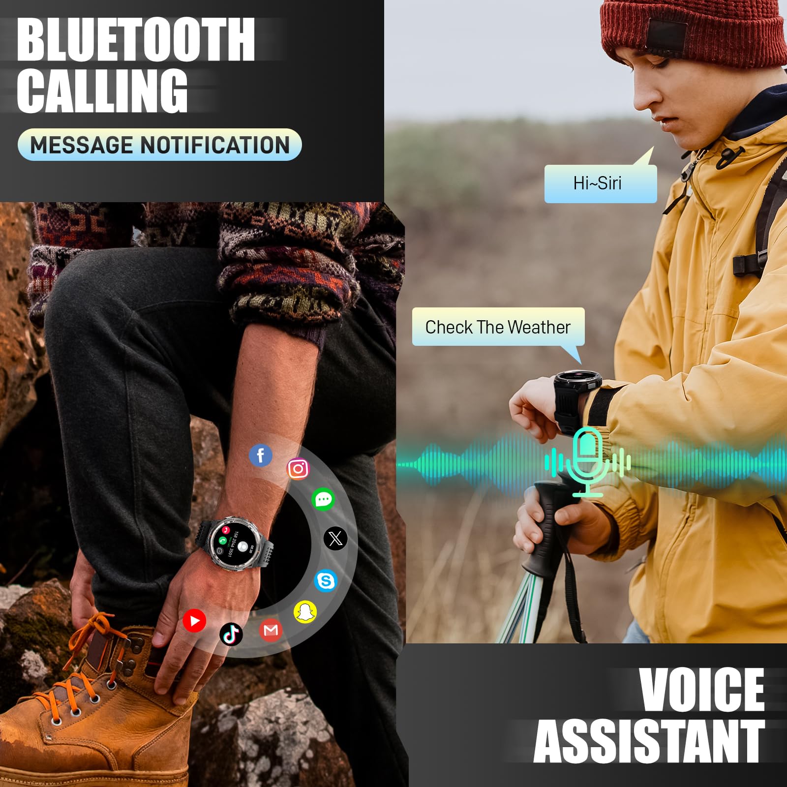 Military Smart Watch For Men With Call/Led Flashlight/3Atm Waterproof 1.45'' Hd Rugged Tactical Smartwatch With Compass Elevatio