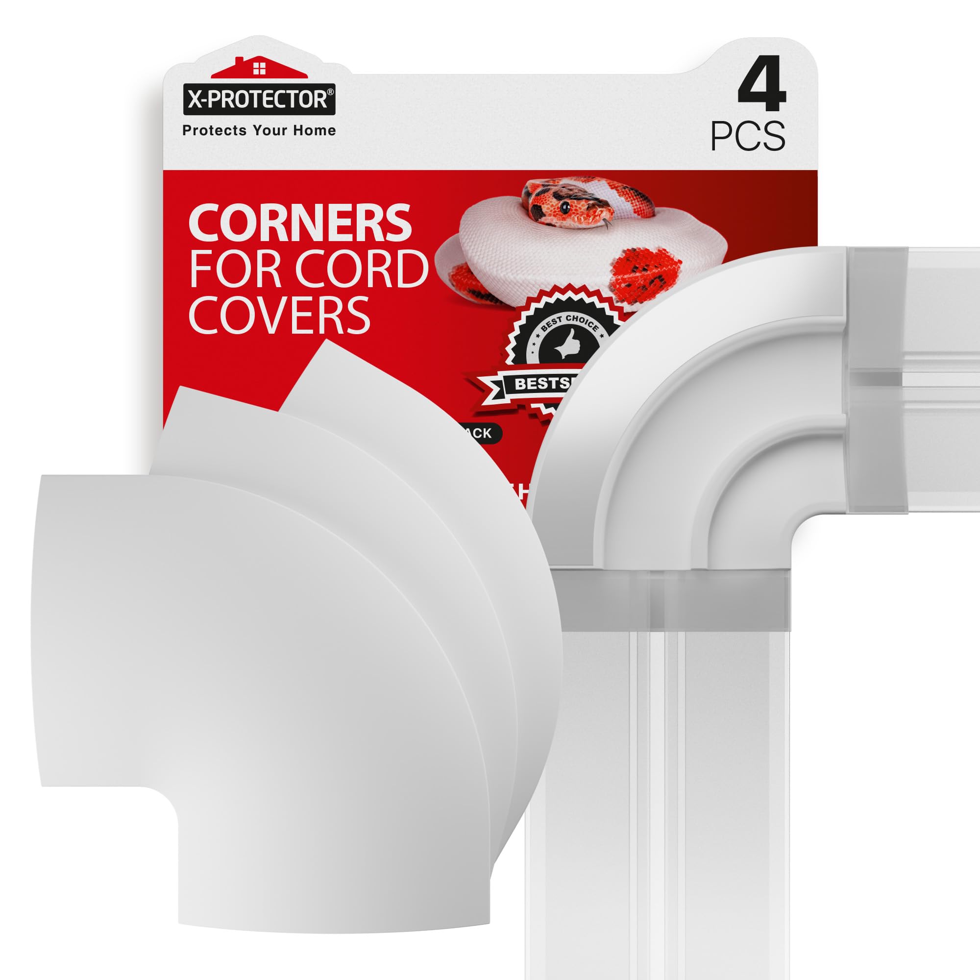Corners For Floor Cord Covers By X Protector   4 Pcs   Silicone Material   White Color   Self Adhesive   Compatible Only With Re
