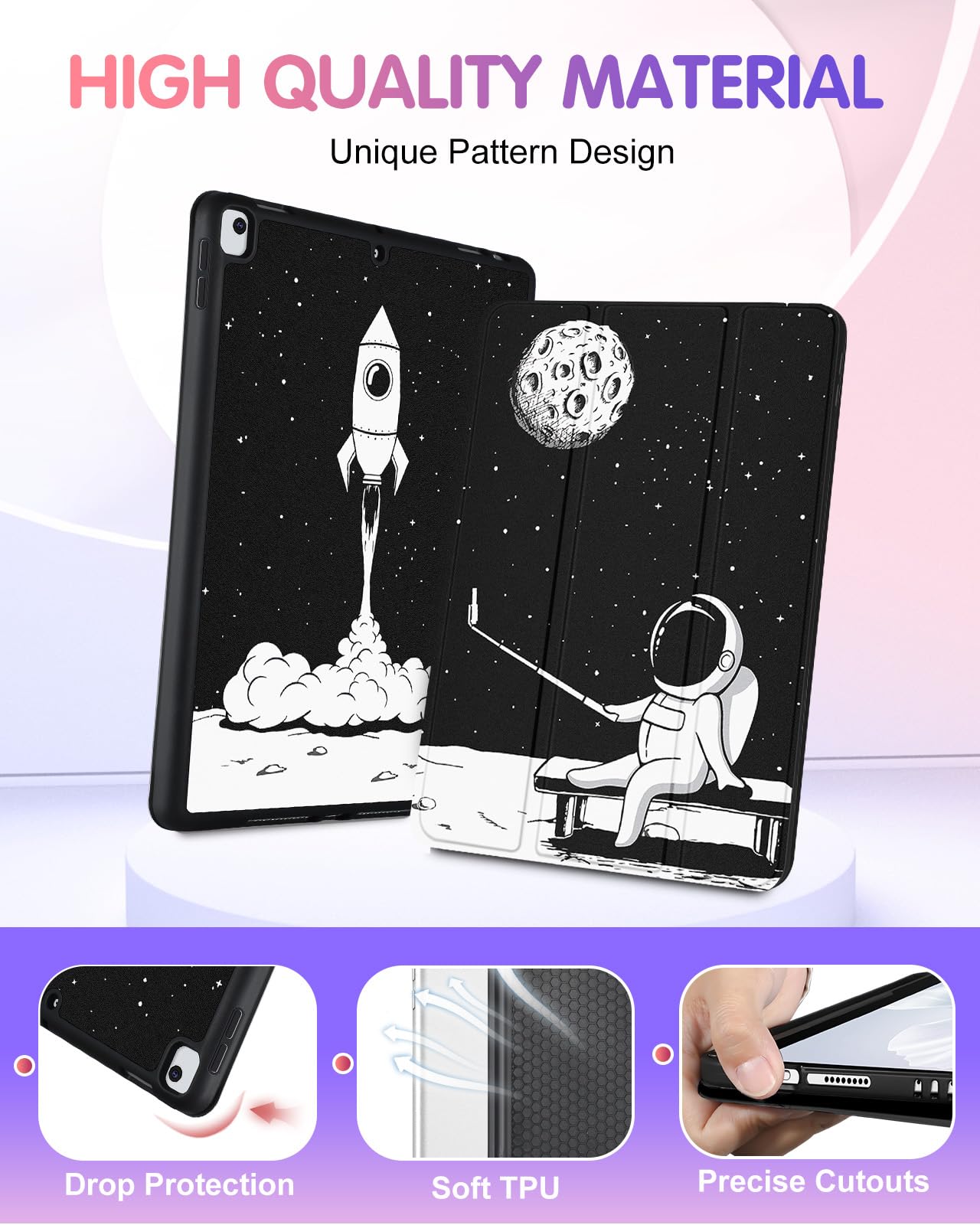 Uppuppy For Ipad 9Th/8Th/7Th Generation Case 10.2 Inch Girls Cute Boys Women Folio Smart Cover With Pencil Holder Astronaut Cool