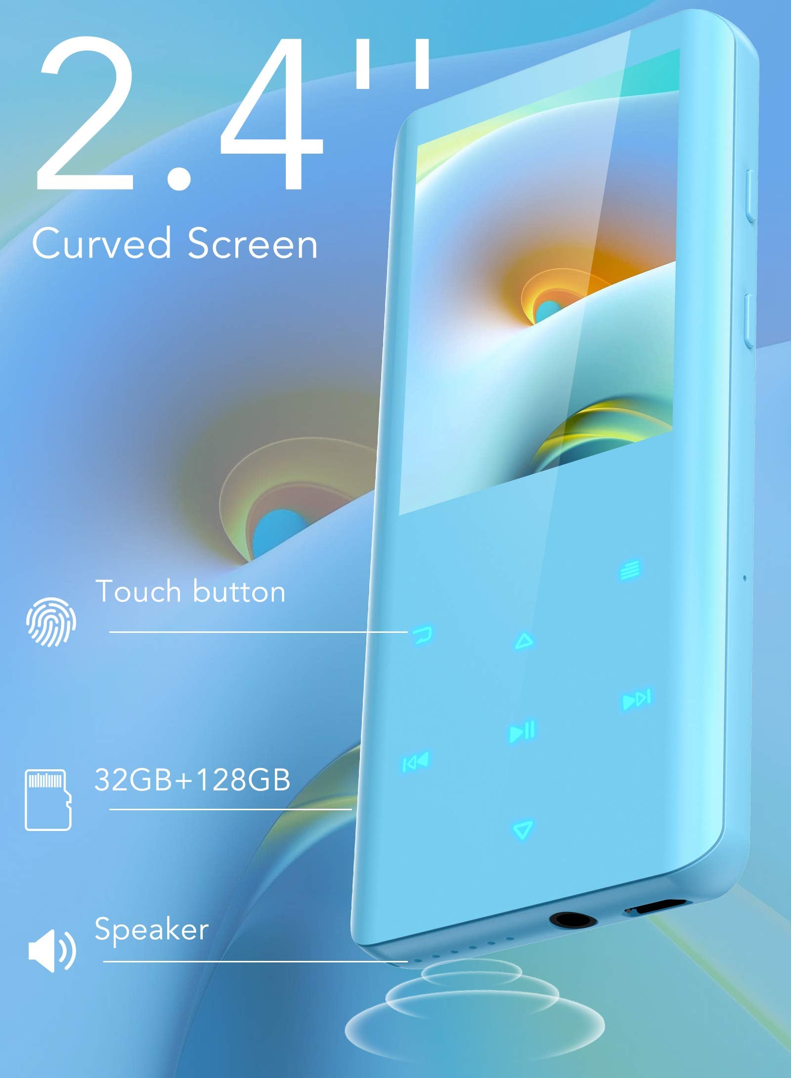 32Gb Mp3 Player With Bluetooth 5.0, Agptek A19X 2.4'' Curved Screen Portable Music Player With Speaker Lossless Sound With Fm Ra