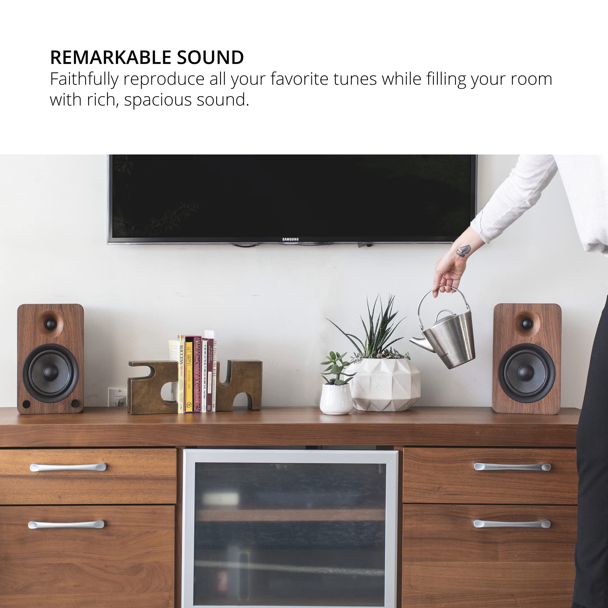 Kanto Yu6Walnut Powered Bookshelf Speakers With Bluetooth And Phono Preamp | Pair | Walnut