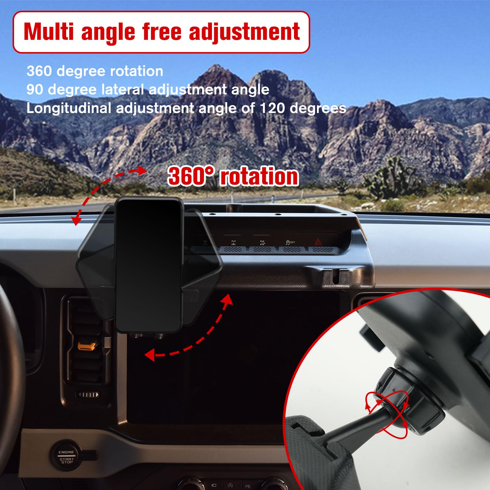 Litmiracle Upgrade Dashboard Mobile Phone Holder For Ford Bronco, Cell Phone Mount With Tray Internal Accessories Automobile Cra