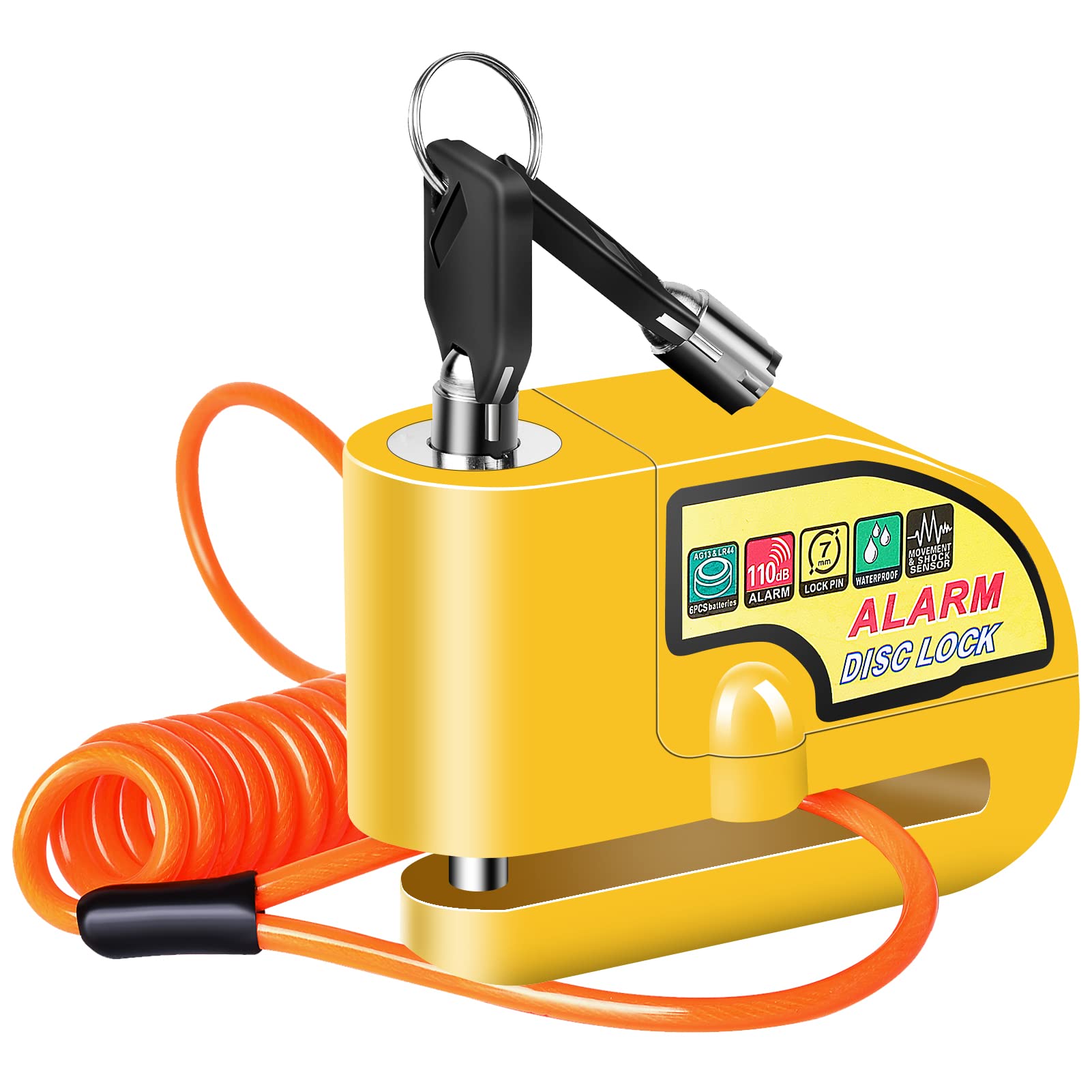Motorcycle Alarm Disc Brake Lock, Motorcycle Locks Anti Theft Security Wheel Disc Lock Waterproof 110Db Alarm Sound With 5Ft Rem