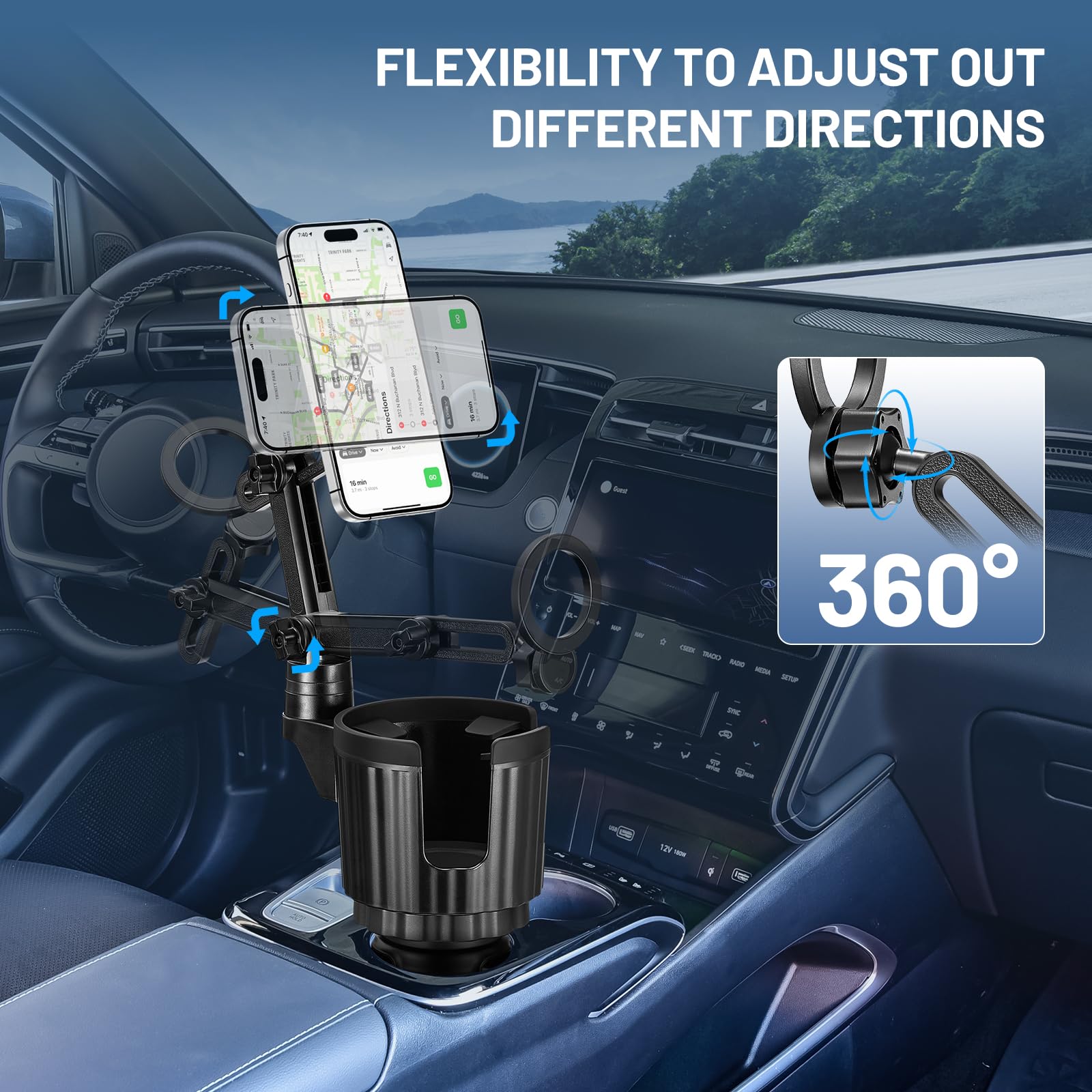 This Hill Magnetic Cup Holder Phone Mount, Compatible With Magsafe, 4.1'' Base Adjustable Height Car Cup Holder Compatible With