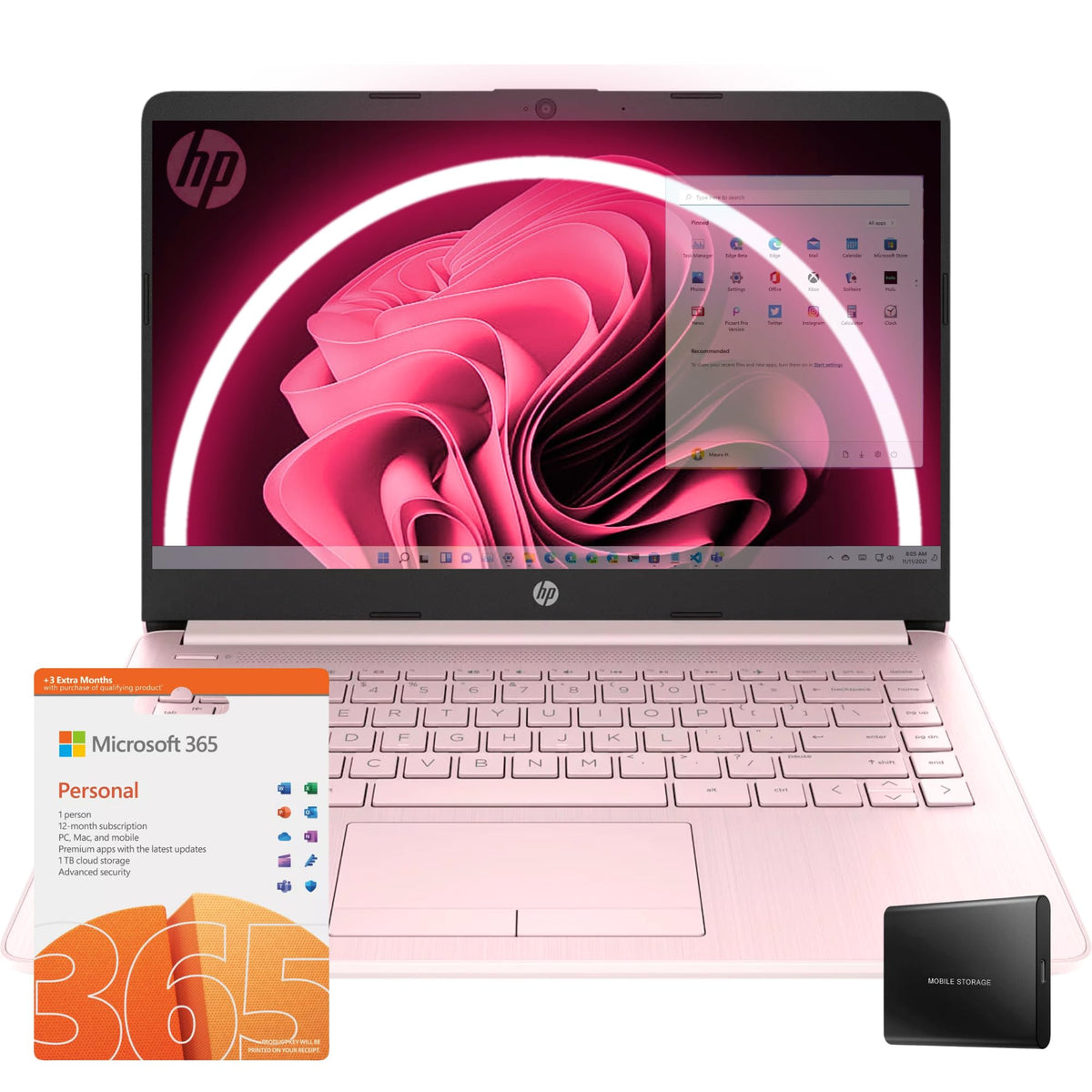 Hp 14'' Rose Pink Laptop | Thin, Lightweight, & Powerful | 16Gb Ram | 512Gb External Storage | 64Gb Onboard | Free Microsoft 365