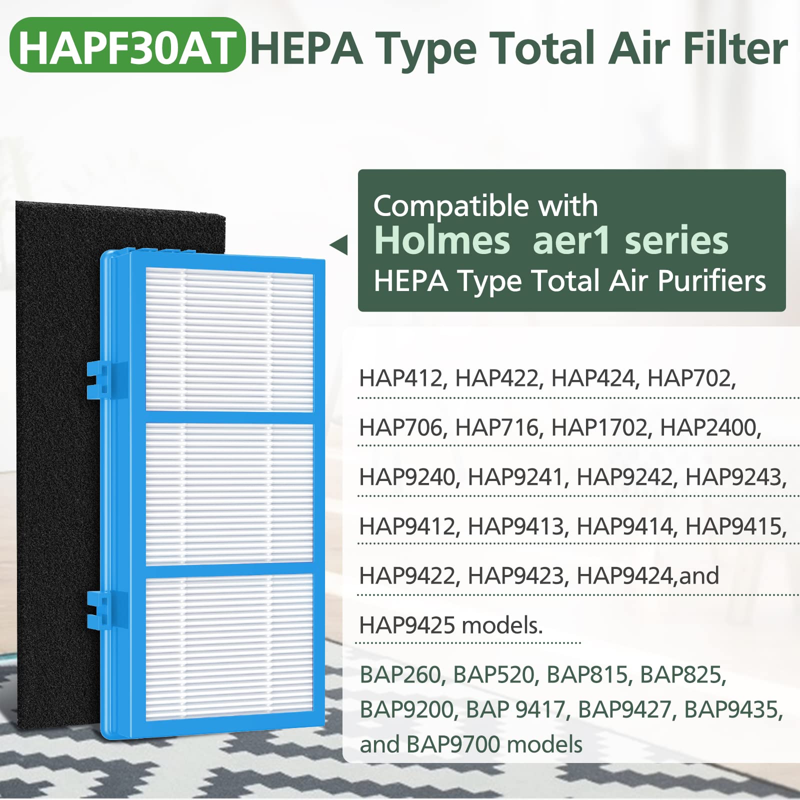 Hapf30At Filter Replacement For Holmes Aer1 Type Total Air Purifier, Hapf30At U4R 1 Rue Hepa Filter For Hapf30At Hap242 Nuc Hap4