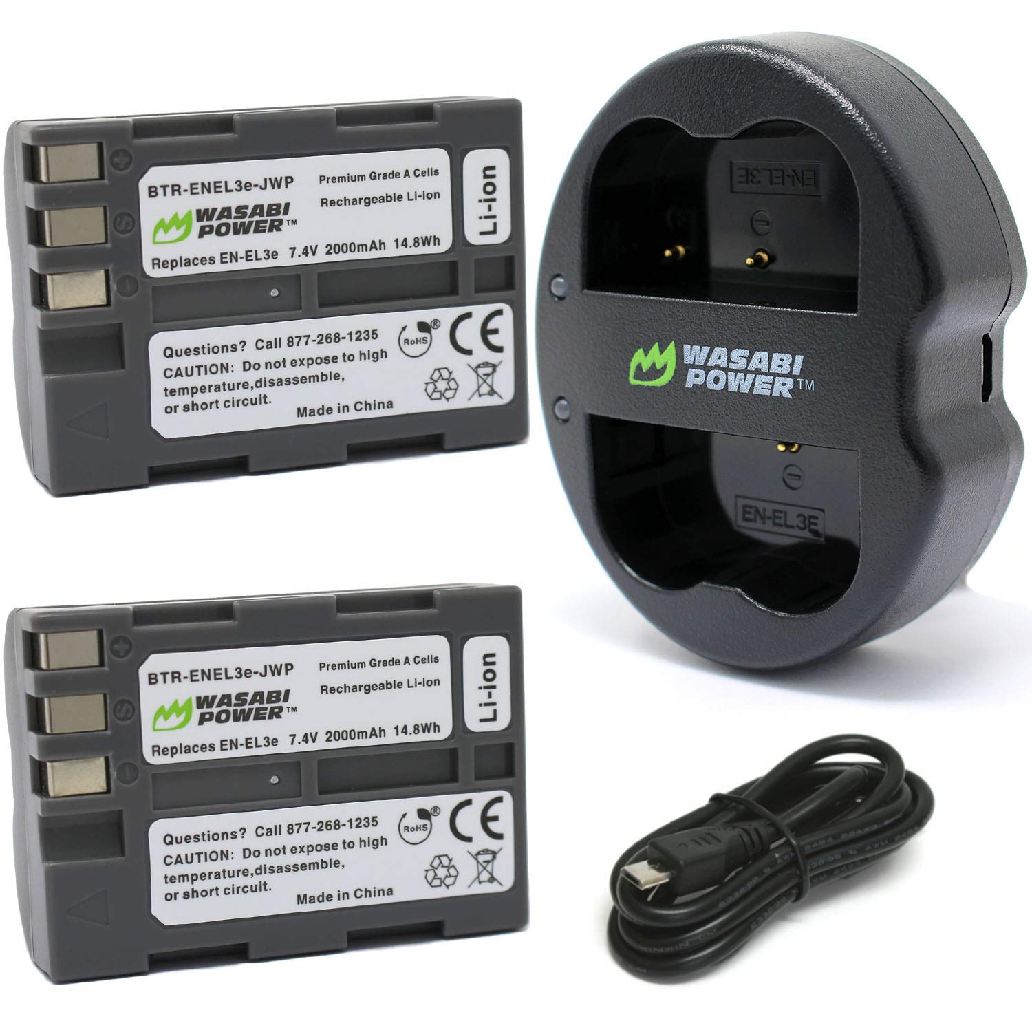 Wasabi Power Battery (2 Pack) and Dual USB Charger for Nikon EN EL3e and Nikon D50, D70, D70s, D80, D90, D100, D200, D300, D300S, D700