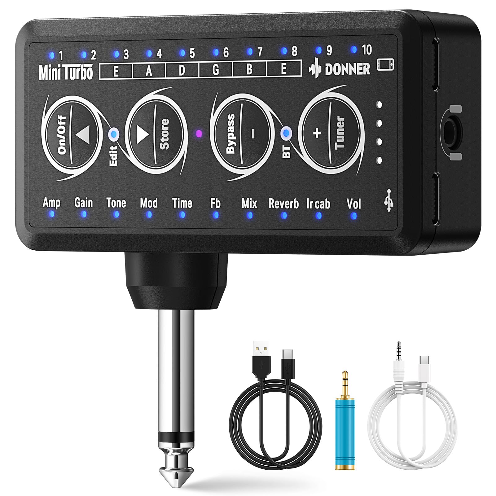 Donner Guitar Headphone Amp Mini Turbo With 10 Amp Models Tuner Usb Rechargeable Multi Effects Delay Reverb Chorus Overdrive Min