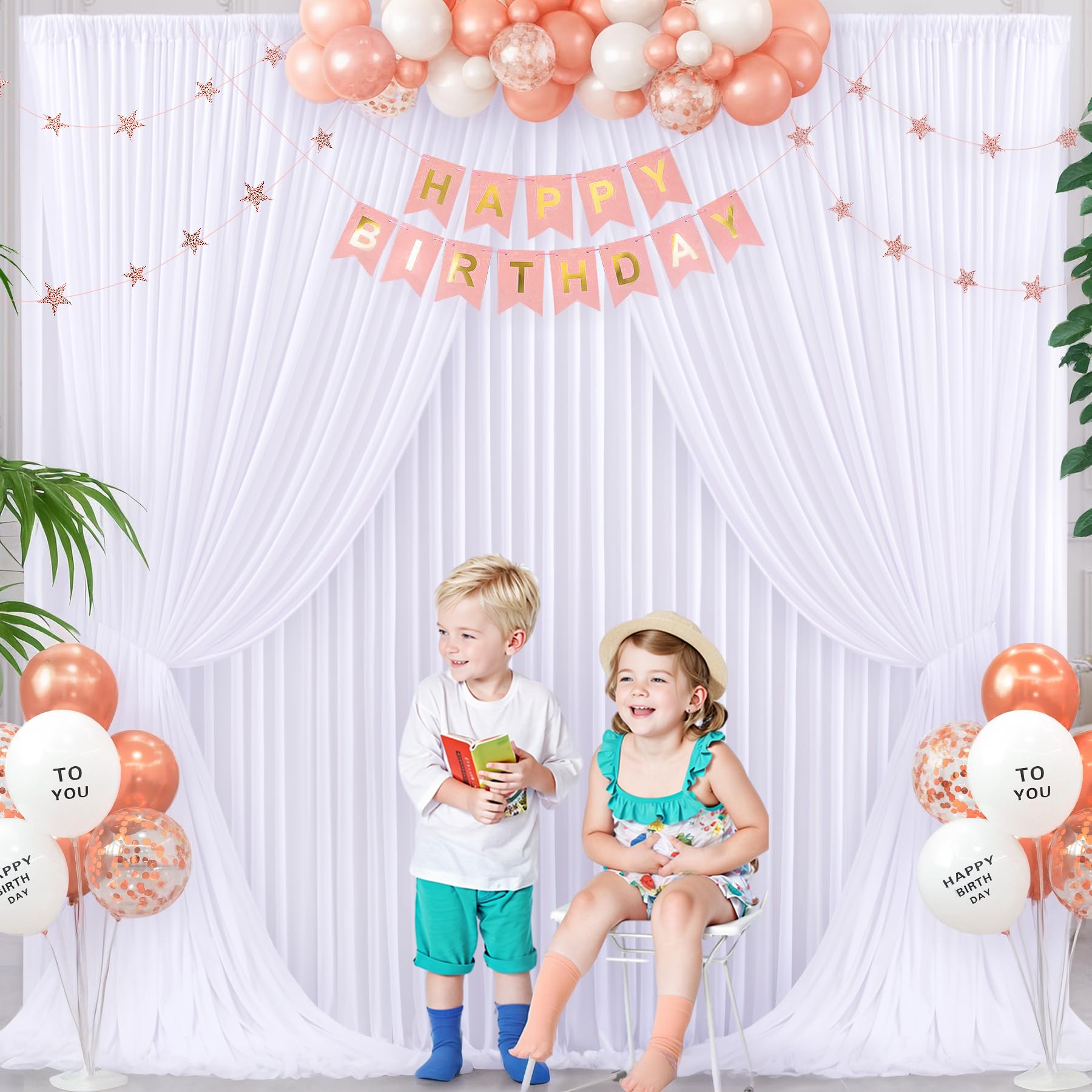 4 Panels White Backdrop Curtain For Parties Wedding Wrinkle Free 20Ft X 10Ft Backdrop Drapes For Baby Shower Gender Reveal Birth