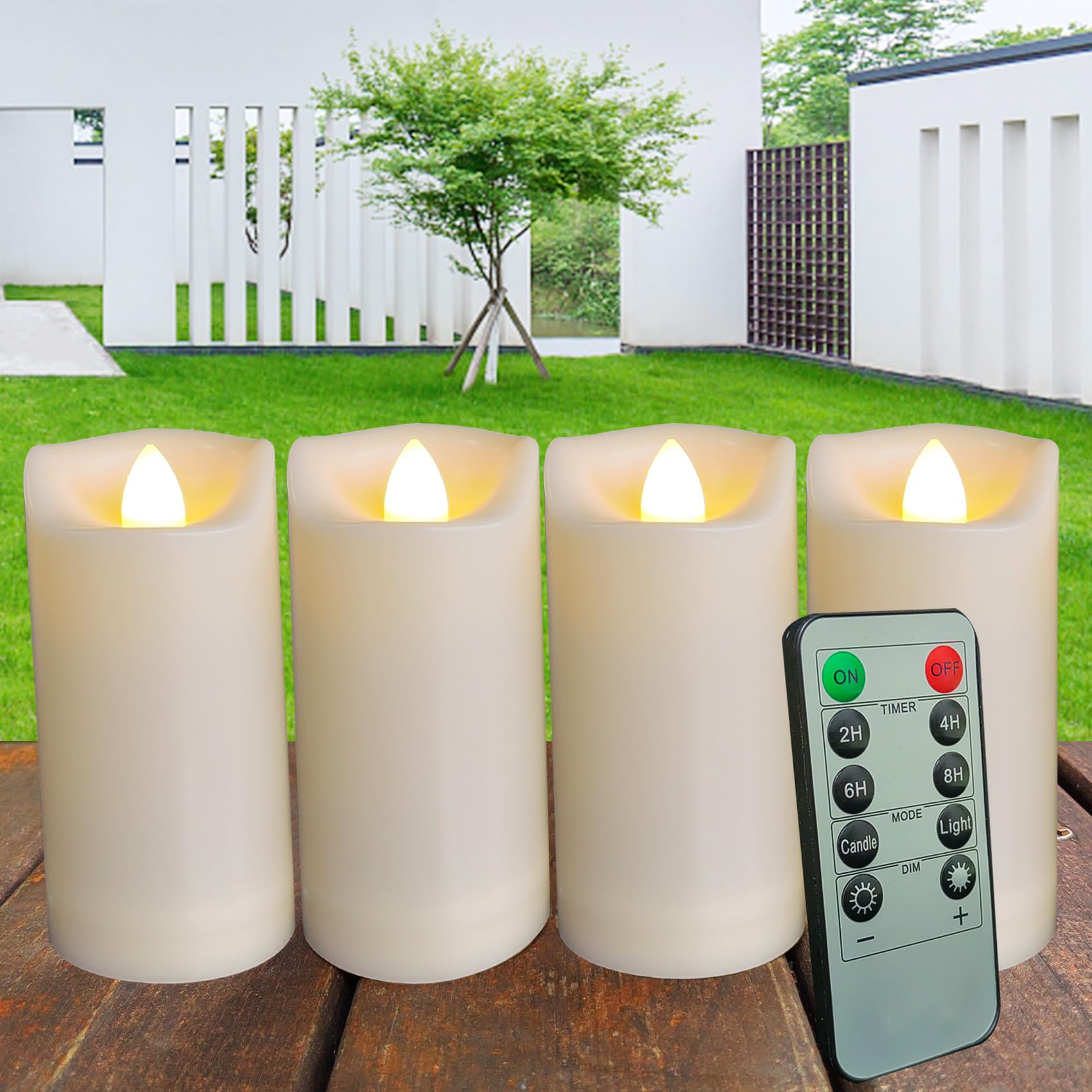 2''X4'' Outdoor Led Battery Operated Candles With Timer/Remote 4 Pack Plastic Flickering Waterproof Flameless Candles Wedding Pa
