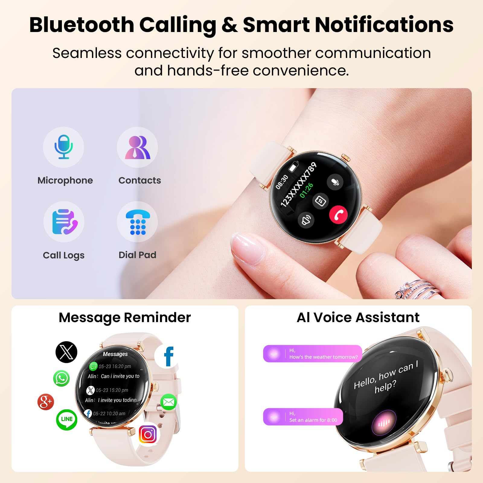 Hwagol Smart Watches For Women Android & Ios Compatible[Calls/Answer/Metal Slim] 1.43 Micro-Spherical Amoled Screen,Ip68 Waterpr
