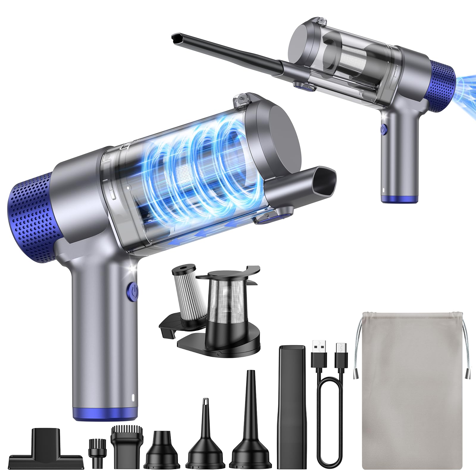 JONYJ Handheld Car Vacuum Cleaner Cordless, 16000PA Hand Held Vacuum Portable, 2 in 1 Air Duster and Mini Vacuum Cleaner Recharg