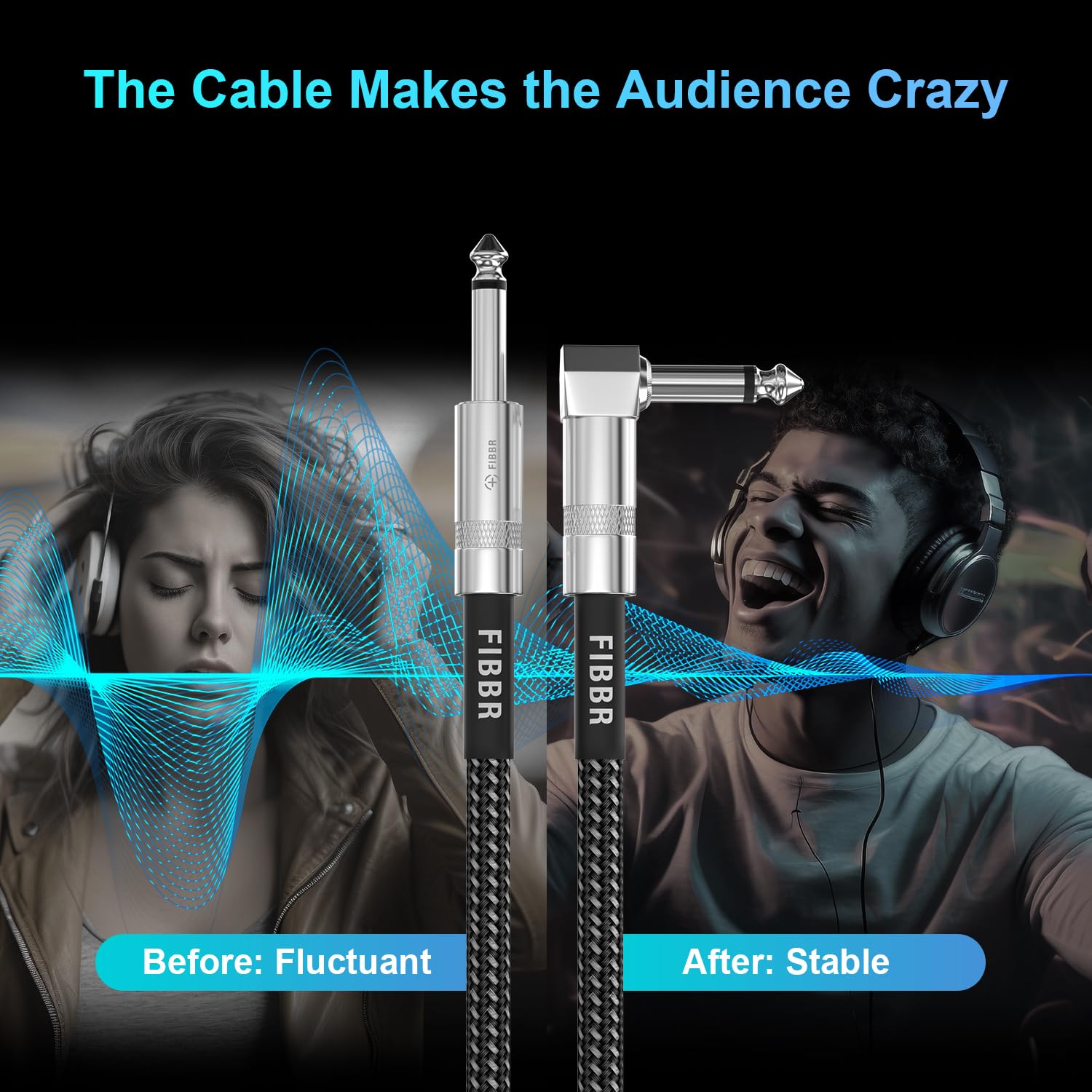 Fibbr Guitar Cable(6Ft), Right Angle 1/4 Instrument Cable For Electric Guitar, Bass Guitar, Electric Mandolin, Pro Audio