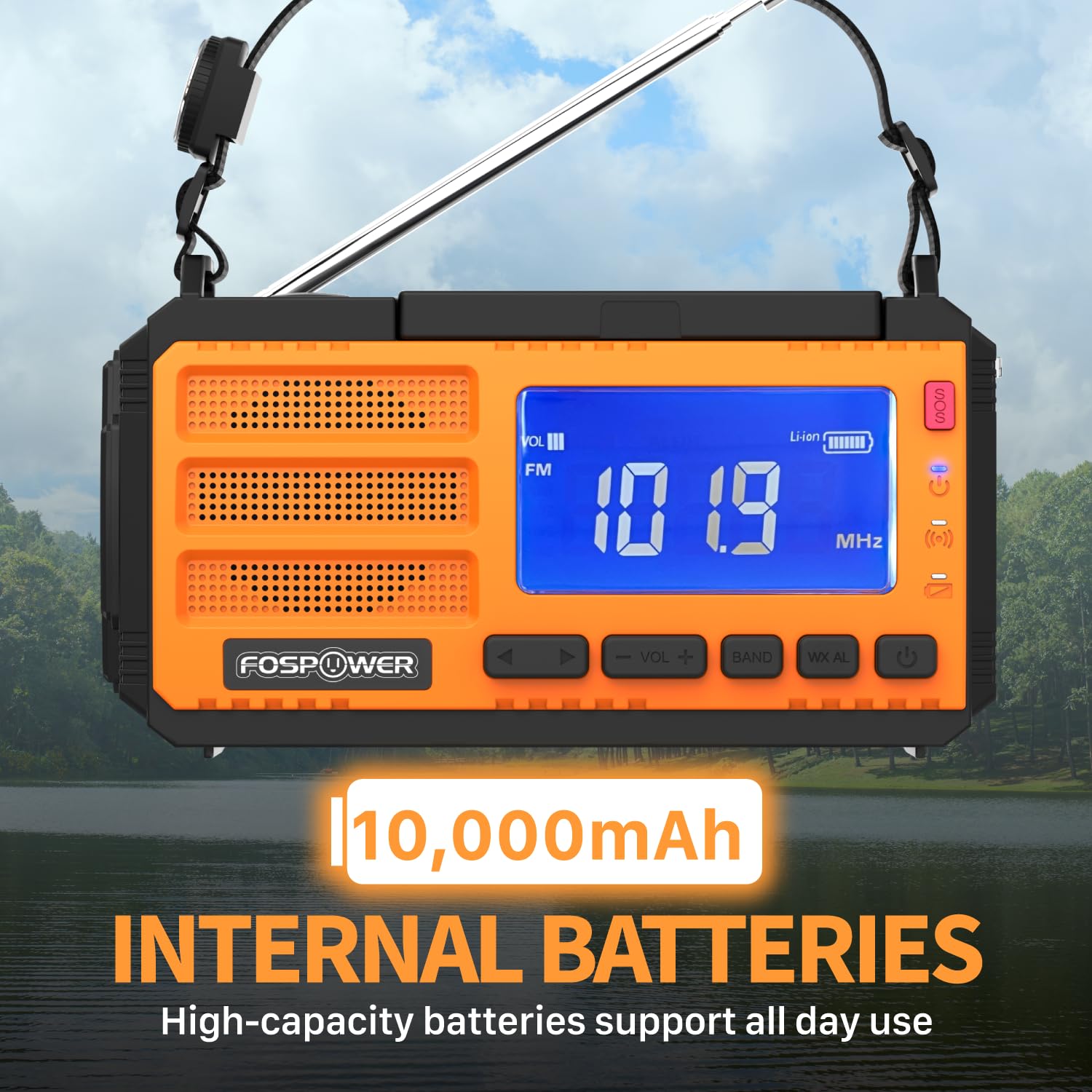 Fospower Emergency Weather Radio (Model D8) Noaa/Am/Fm With 10,000Mah/37000Mwh Portable Power Bank, Usb/Solar/Hand Crank Chargin
