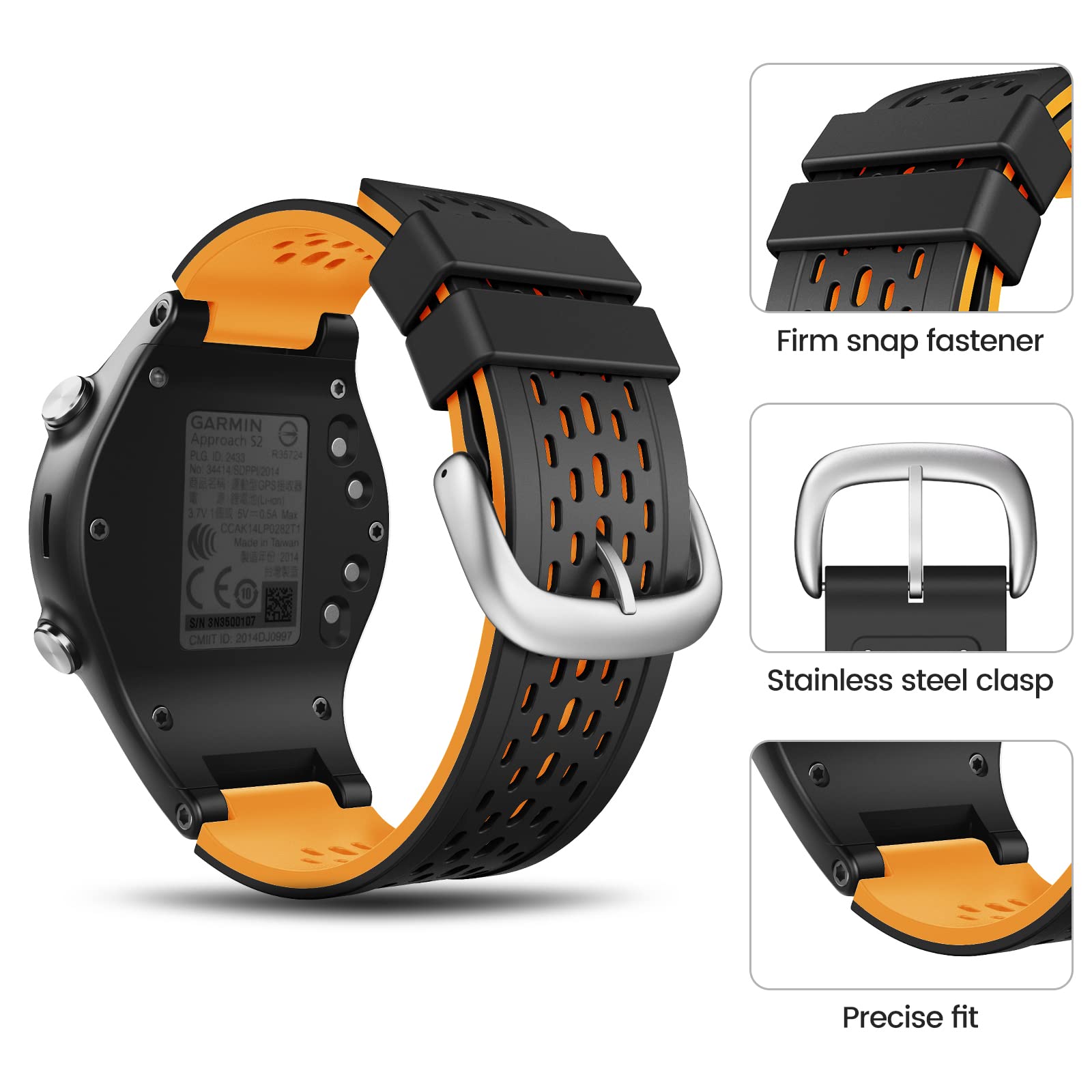 Cuzow Two In One Color Band For Garmin Approach S2/S4, Silicone Starp Replacement Watch Band For Garmin Approach S2/S4 Watch, Or