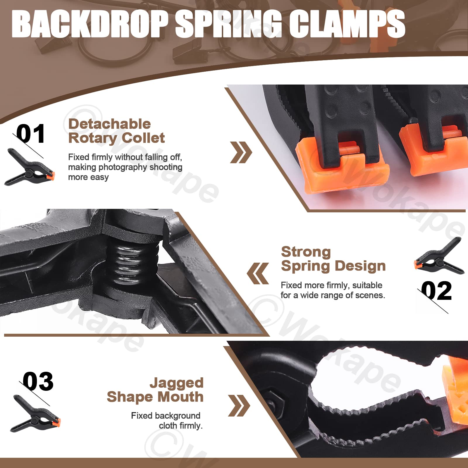 Wokape 22 Packs Photography Backdrop Clips Clamps, Include 10 Curtain Ring Clips, 6 Spring Clamps, 6 Leather Background Clips Ho