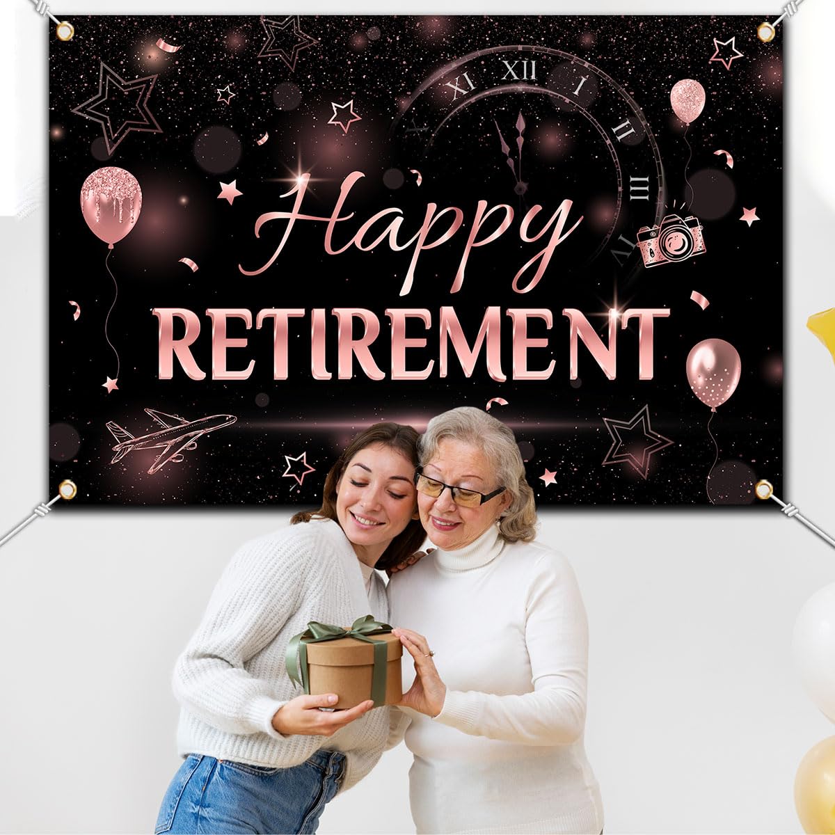 Retirement Decorations,Happy Retirement Backdrop Rose Gold Retirement Party Photo Booth Banner For Woman Retirement Party Suppli