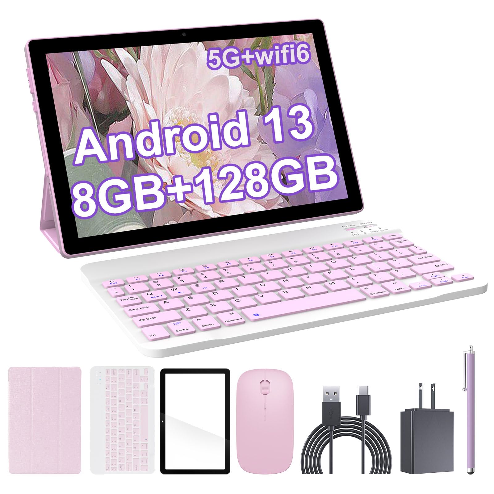 10 Inch Android 13 Tablet With Keyboard, 8Gb Ram 128Gb Rom, 1.8Ghz Quad Core Processor Tablet, 1280*800 Ips Touch Screen, 2.4G/5