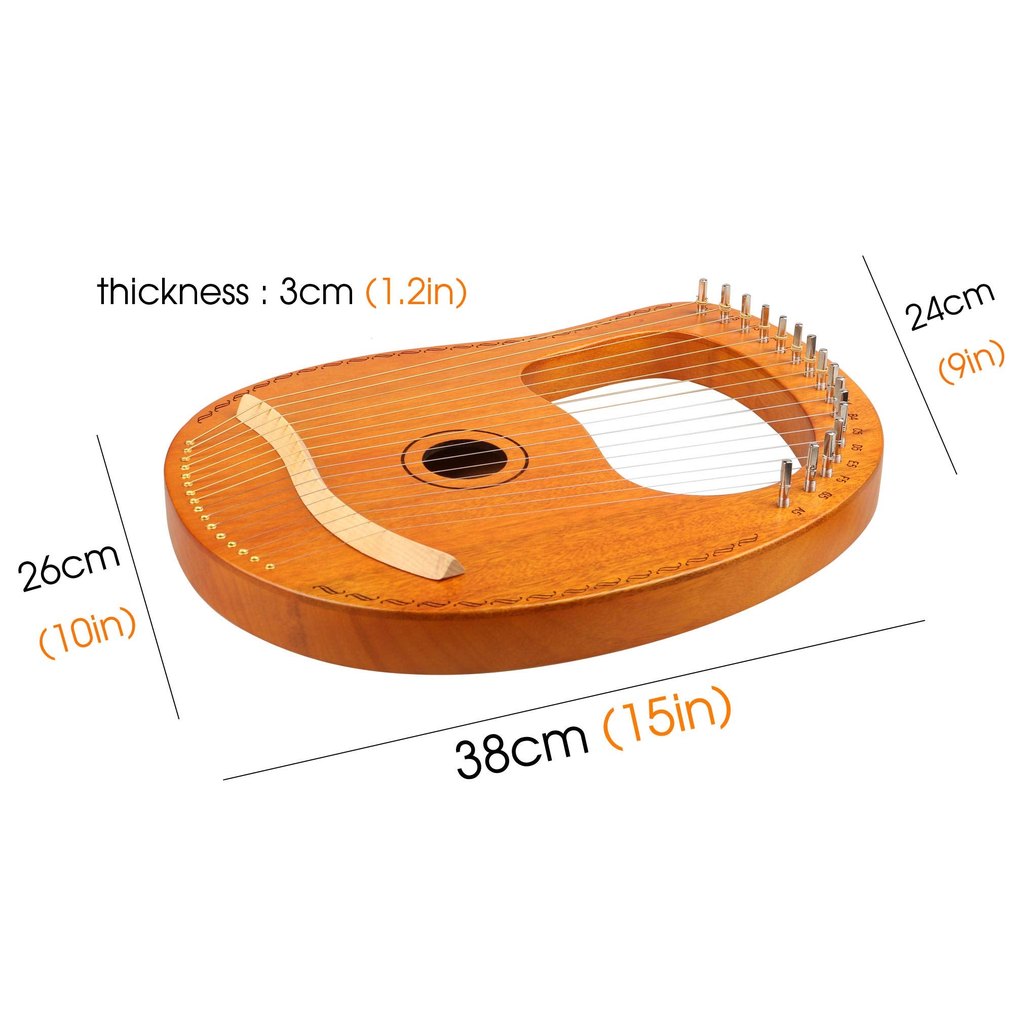 Mr.Power Lyre Harp Ancient Greece Style 16 Metal Strings Lyre With Tuning Wrench Extra String Set And Gig Bag (16 String, Natural Wood)