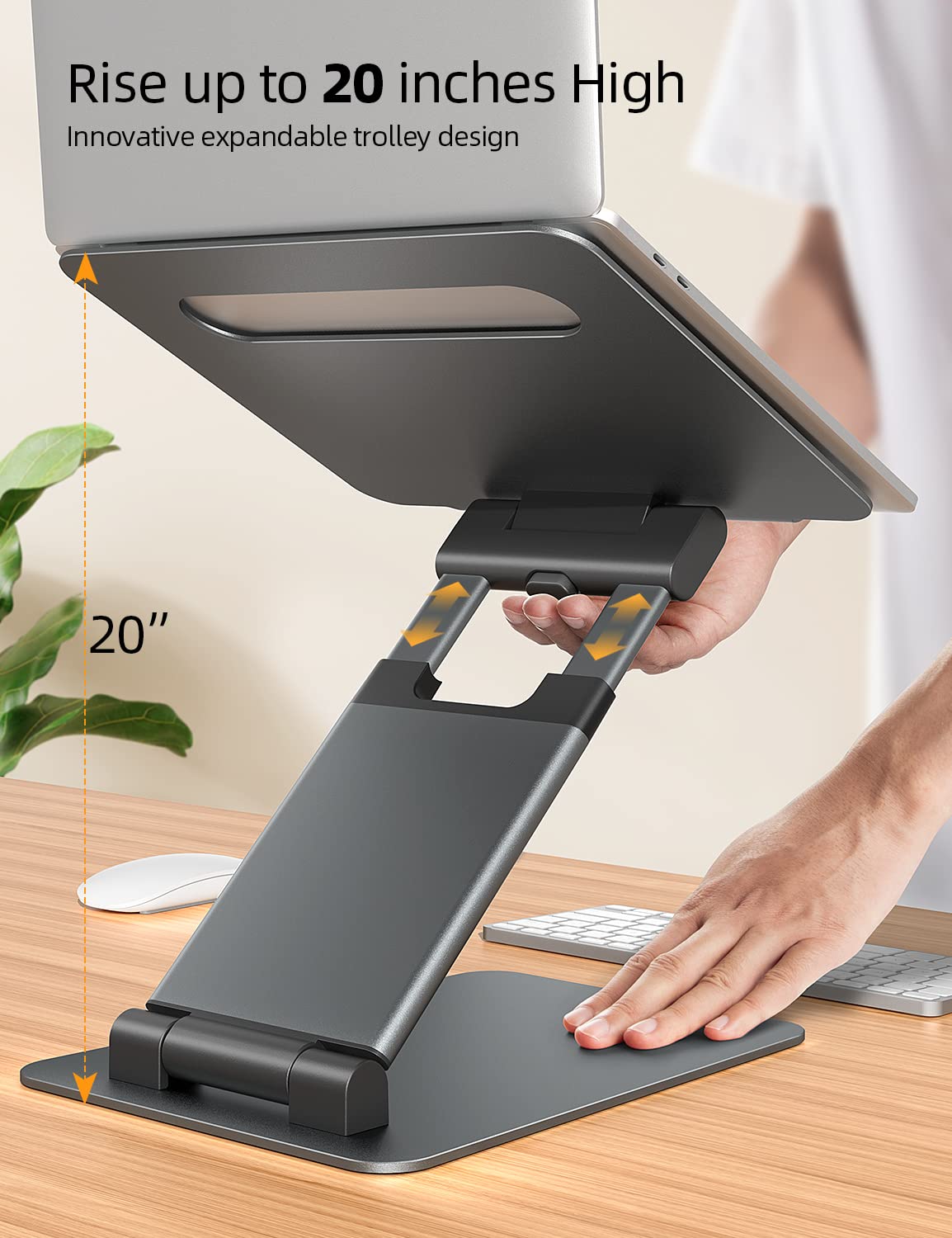 Nulaxy Height Adjustable Laptop Stand For Desk, Dual Foldable Aluminum Computer Riser, Pull Out Design Ergonomic Sit To Notebook Holder Convertor, Compatible With All 10 17' Laptops, Tablets, Gray