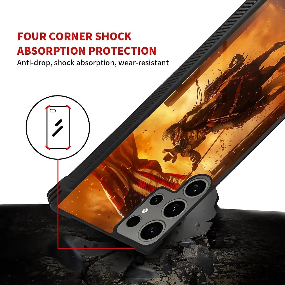 Carloca Compatible With Samsung Galaxy S24 Ultra Case, Horse American Flag Cowboy Pattern For Girl Ultra Protection Shockproof S