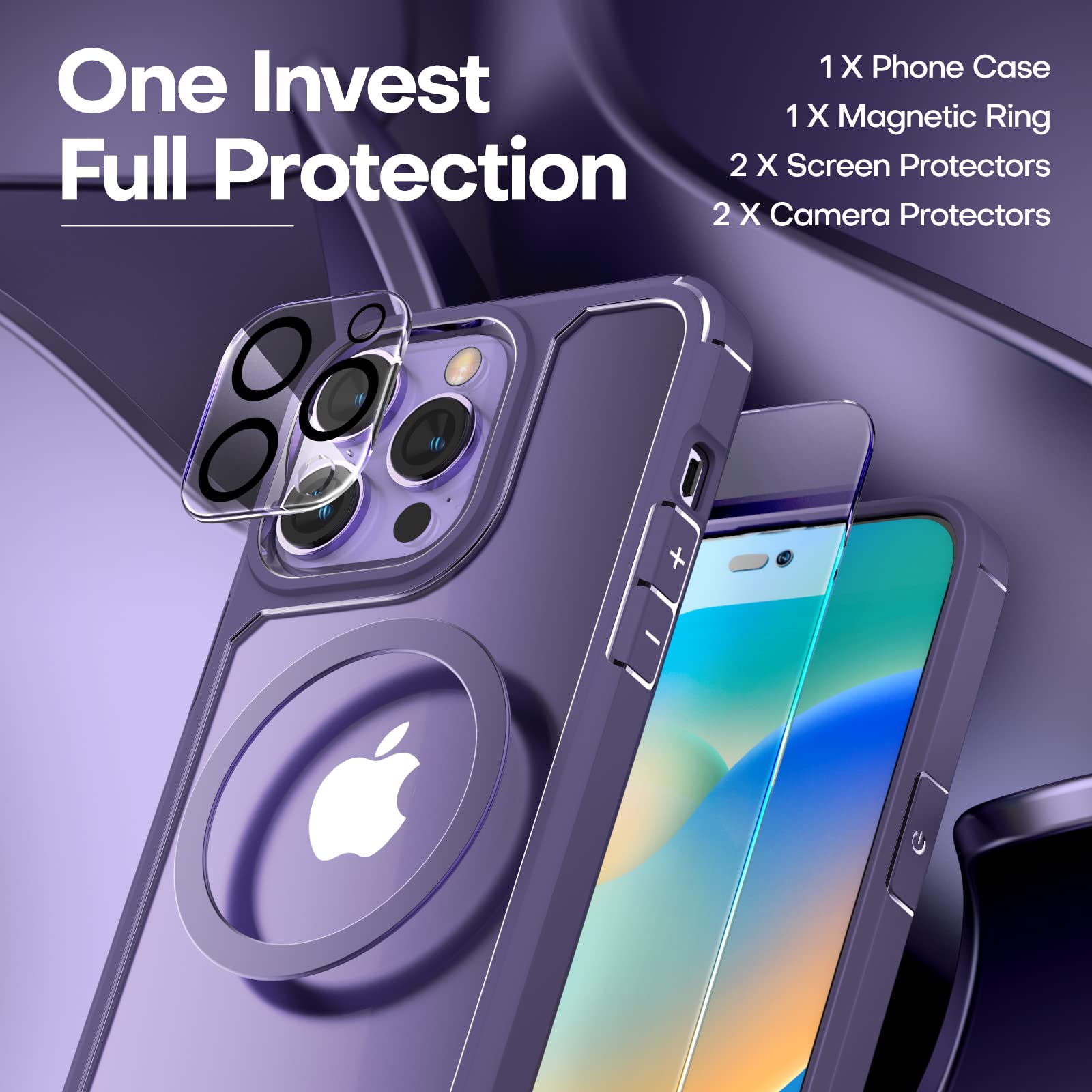 Tauri 5 In 1 For Iphone 14 Pro Max Case Purple, [Military Grade Drop Protection] Slim Shockproof Phone Lanyard Case 6.7 Inch