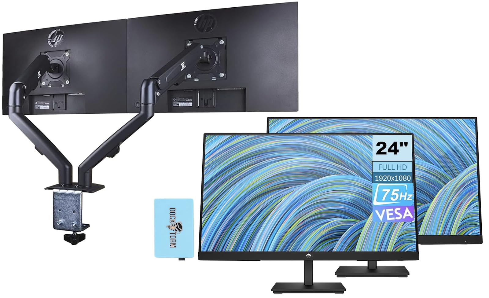 Hp V24V G5 24'' Fhd Computer Monitor (1920X1080), 75Hz Anti Glare Display, Amd Freesync, Hdmi, Vesa Mount, Black, Bundle With Do