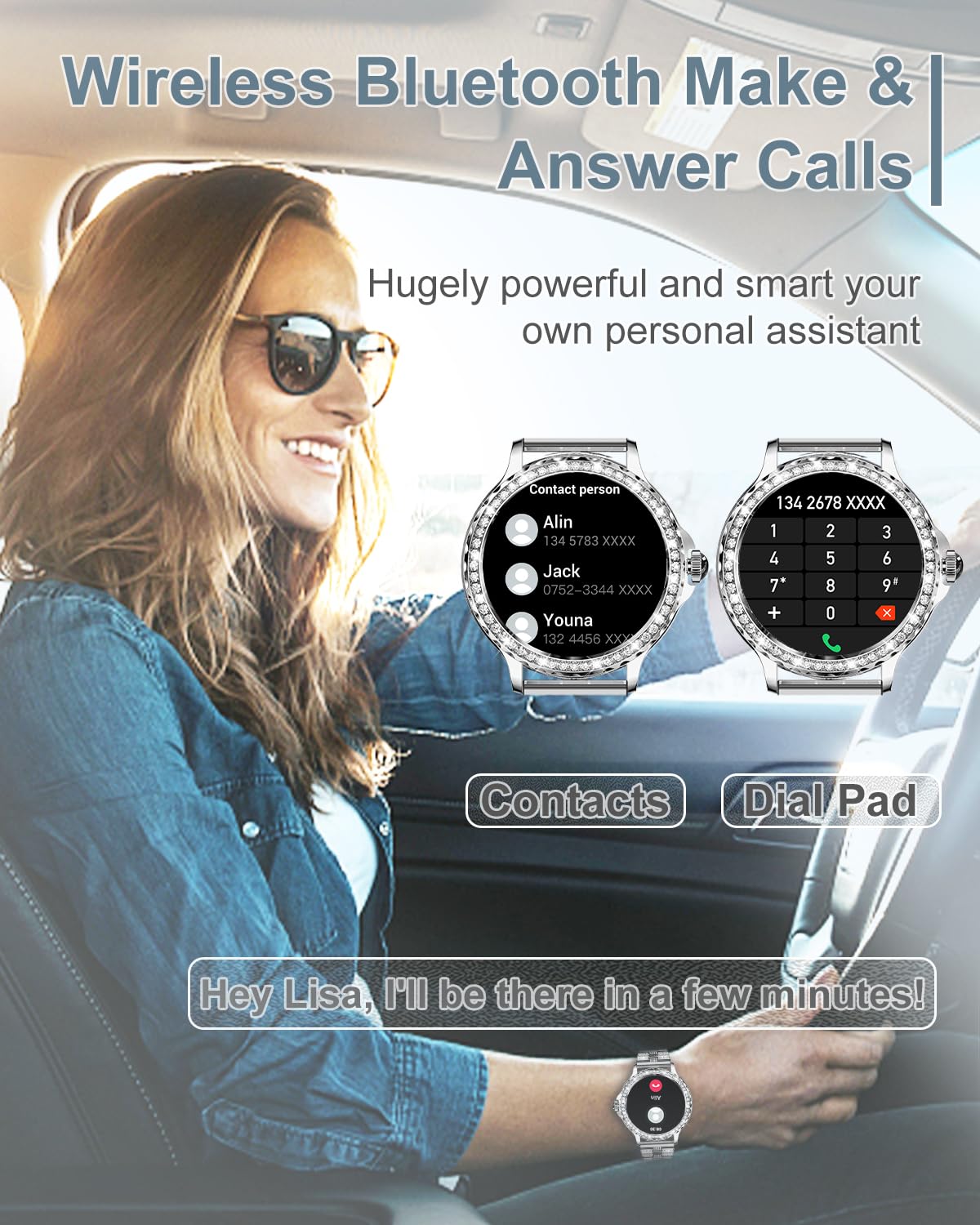 Smart Watches For Women(Answer/Make Calls) With Diamonds, 1.3    Hd Bluetooth Smart Watch For Android Ios Phones, Ip68 Waterproo