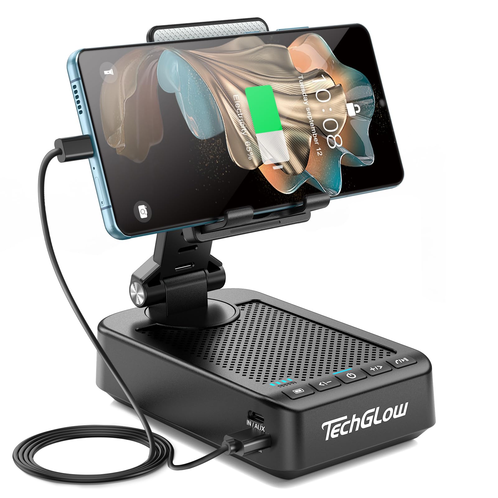 Techglow Gifts For Men Women Foldable Cellphone Stand With Bluetooth Speaker Power Bank 360 Rotatable Phone Stand Birthday Gift