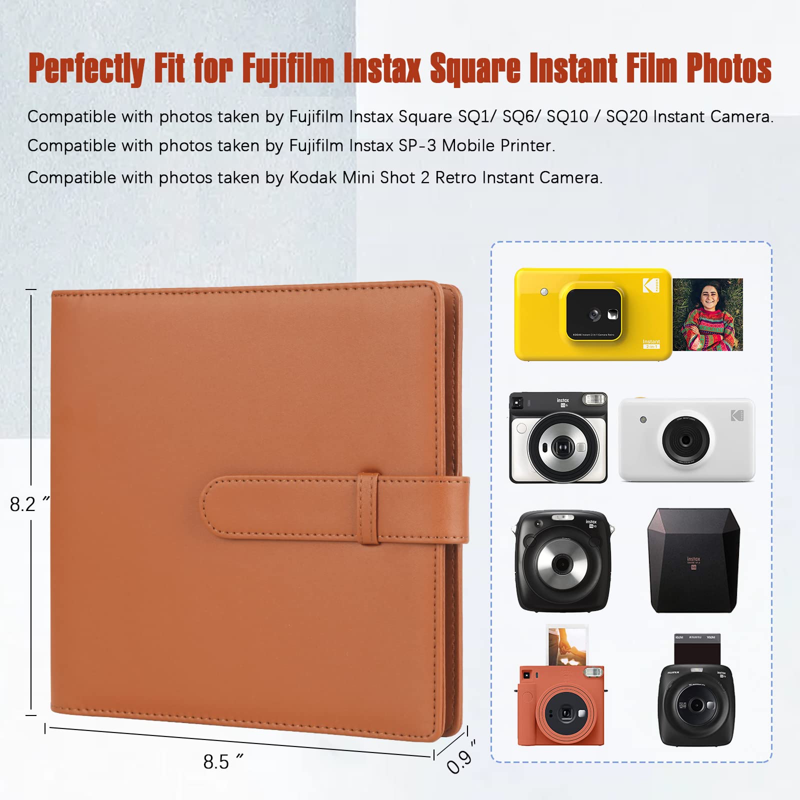 256 Pockets Photo Album For Fujifilm Instax Square Sq1 Sq6 Sq10 Sq20 Instant Camera, Fujifilm Instax Sp 3 Mobile Printer, Extra Large Picture Albums For Fujifilm Instax Square Instant Film (Brown)