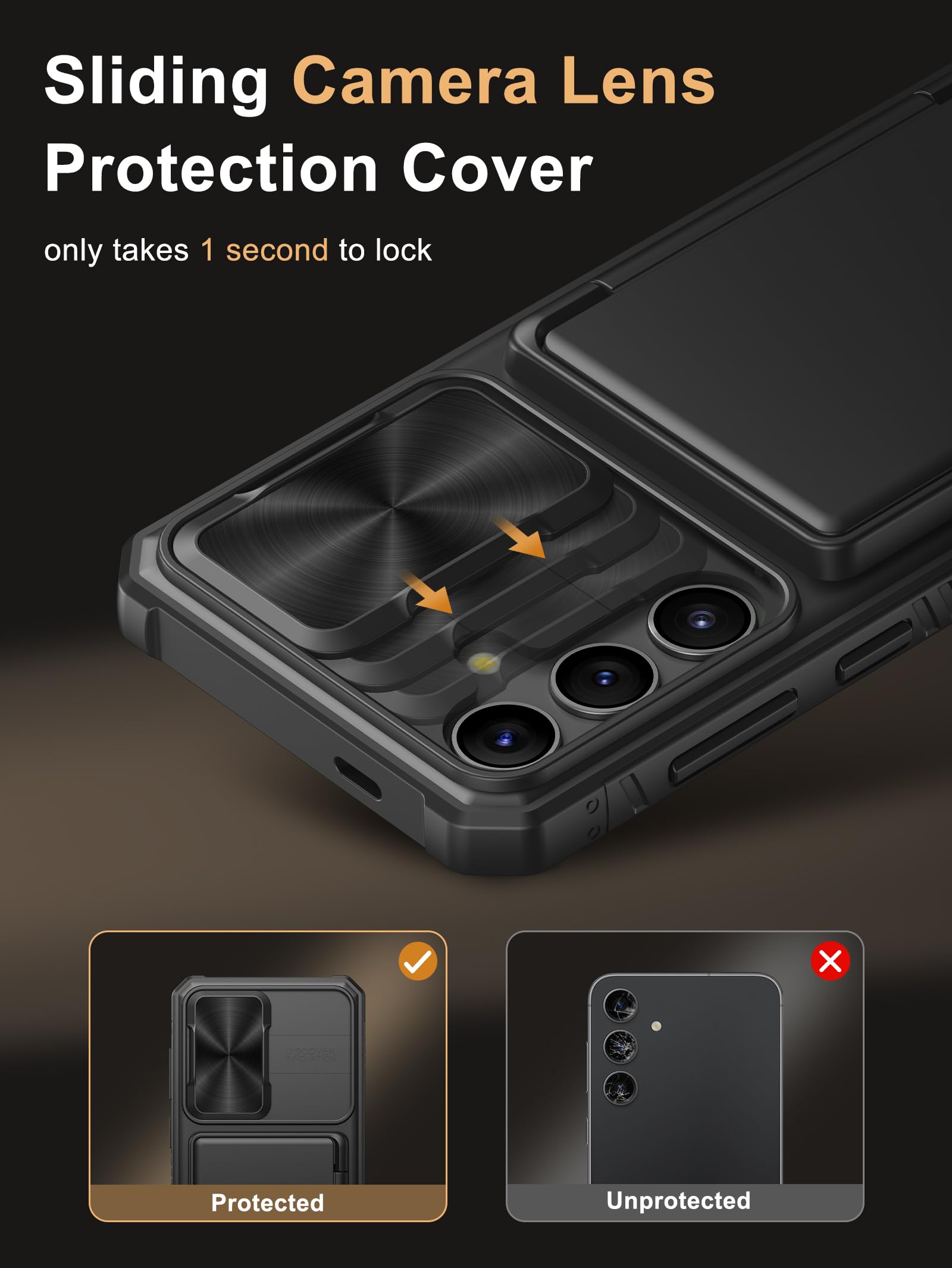 Vihibii For Samsung Galaxy S24 Plus Case With Card Holder (4 Cards) & Slide Camera Cover & Kickstand, Shockproof Rugged Hard Bac